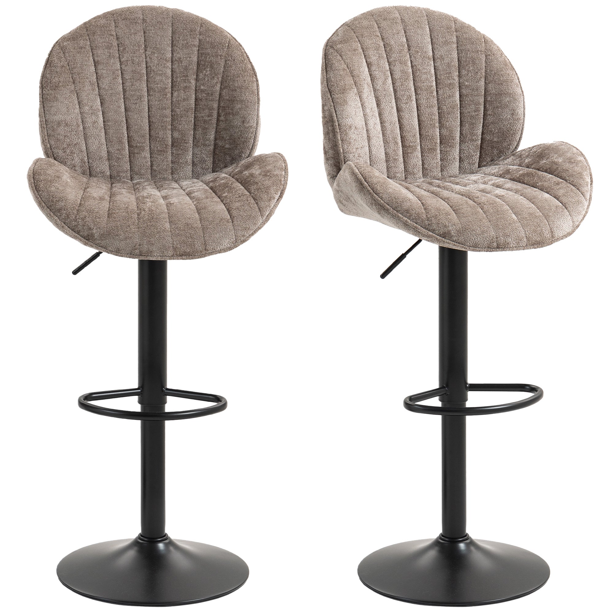 Bar Stools Set of 2, Swivel Counter Height Barstools with Back, Adjustable Height and Footrest, Chenille Upholstered Modern Bar Chairs for Kitchen Island, Dining Room, Brown