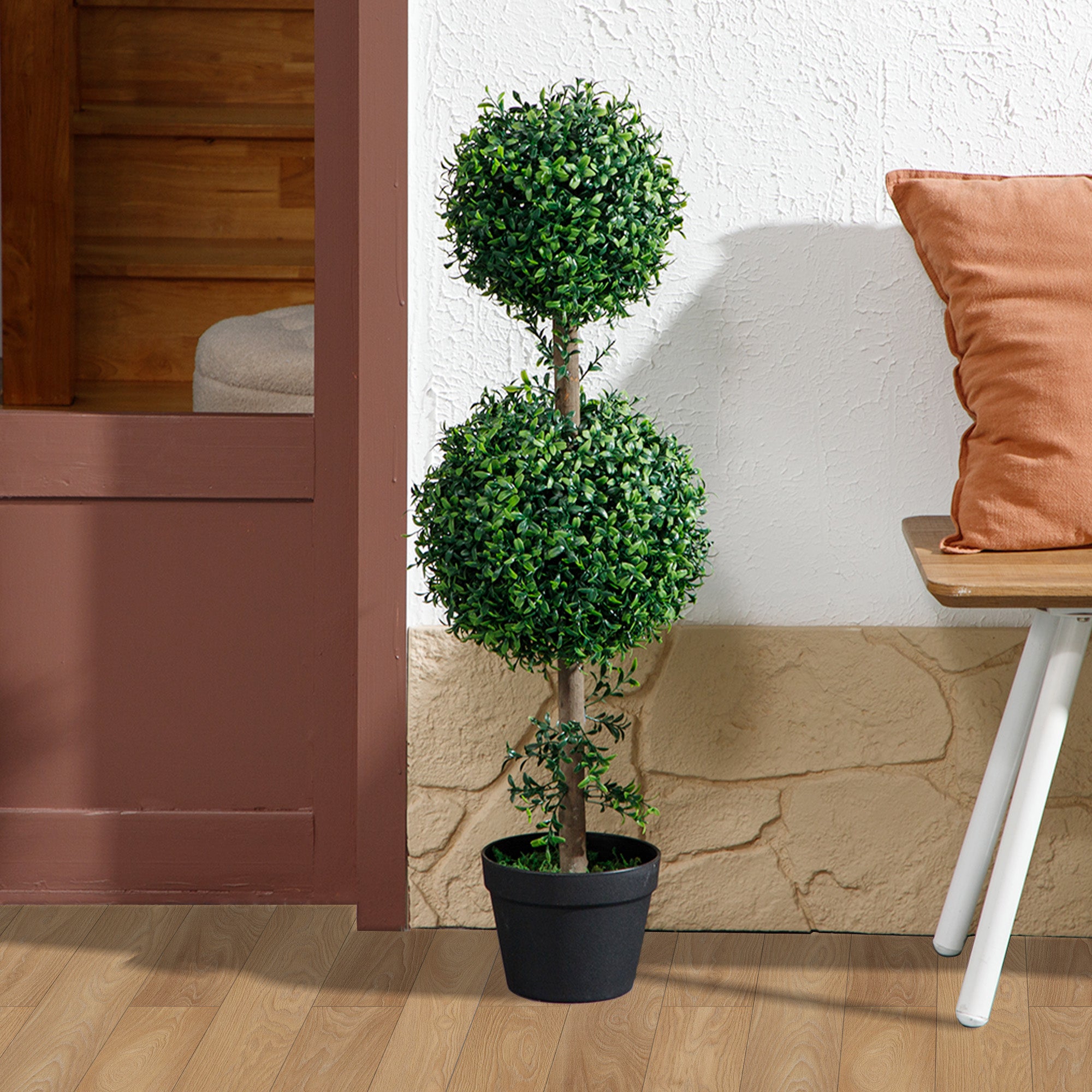 2 Pack Decorative Artificial Plants, Topiary Ball-shaped Boxwood Trees in Pot, Fake Plants for Home Indoor outdoor Decor, 36.1 Inch, Green