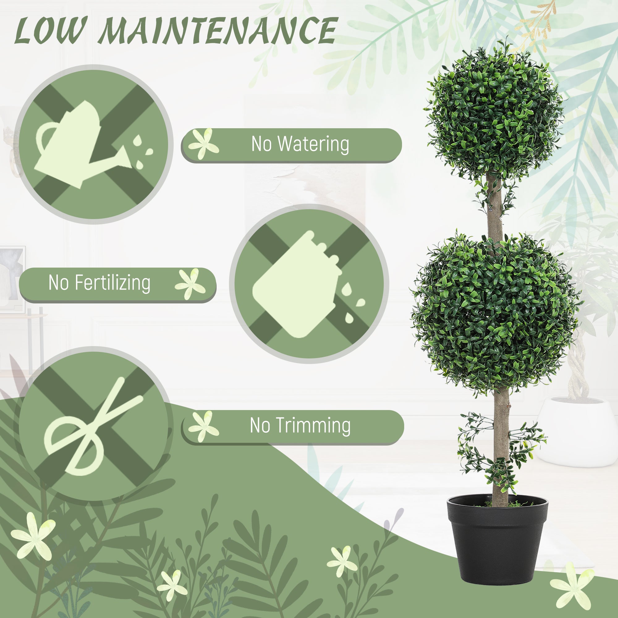 2 Pack Decorative Artificial Plants, Topiary Ball-shaped Boxwood Trees in Pot, Fake Plants for Home Indoor outdoor Decor, 36.1 Inch, Green