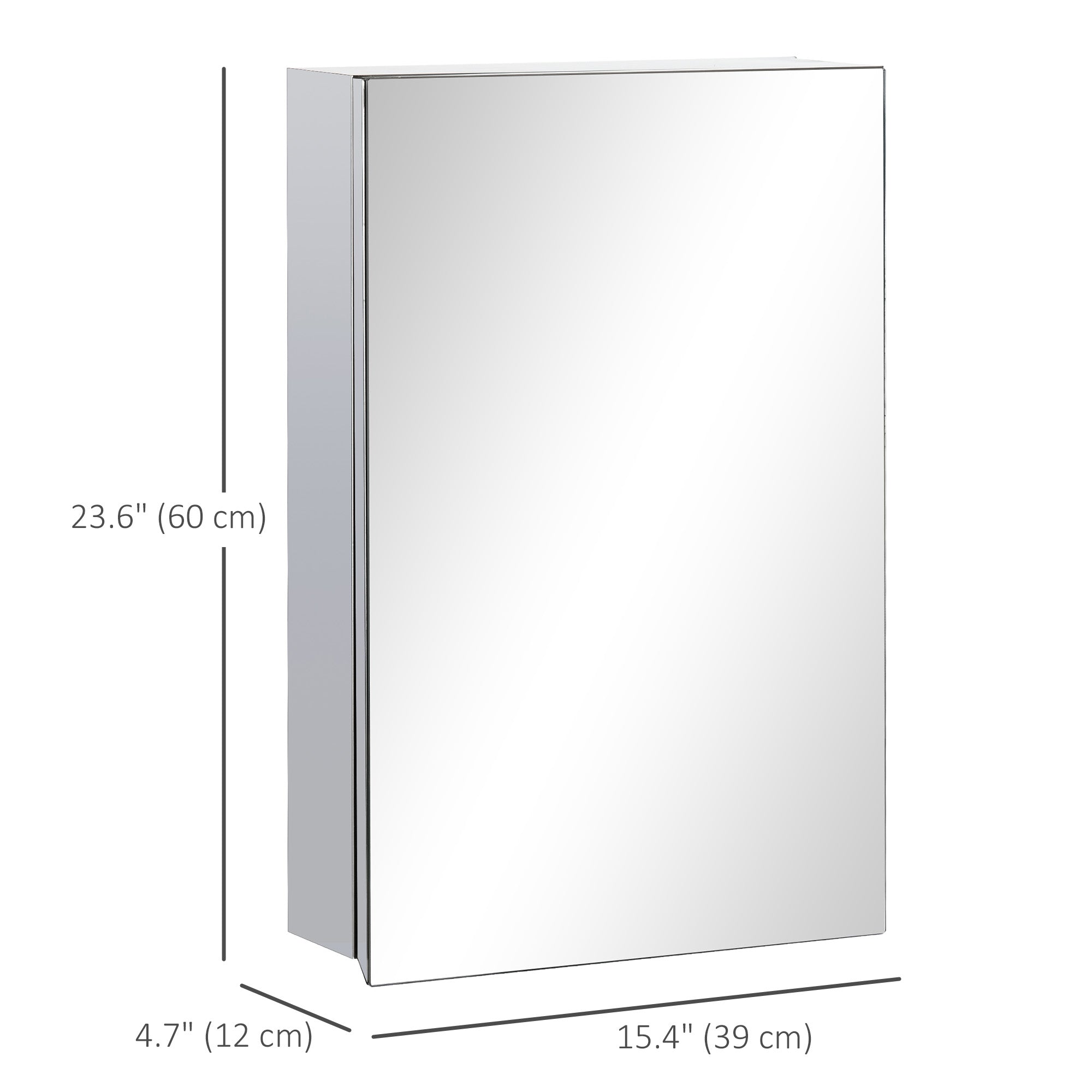 kleankin Bathroom Mirror Cabinet, 15" x 24" Metal Medicine Cabinet, Wall-Mounted Bathroom Cabinet with Hinged Door and Storage Shelves for Laundry Room, Silver