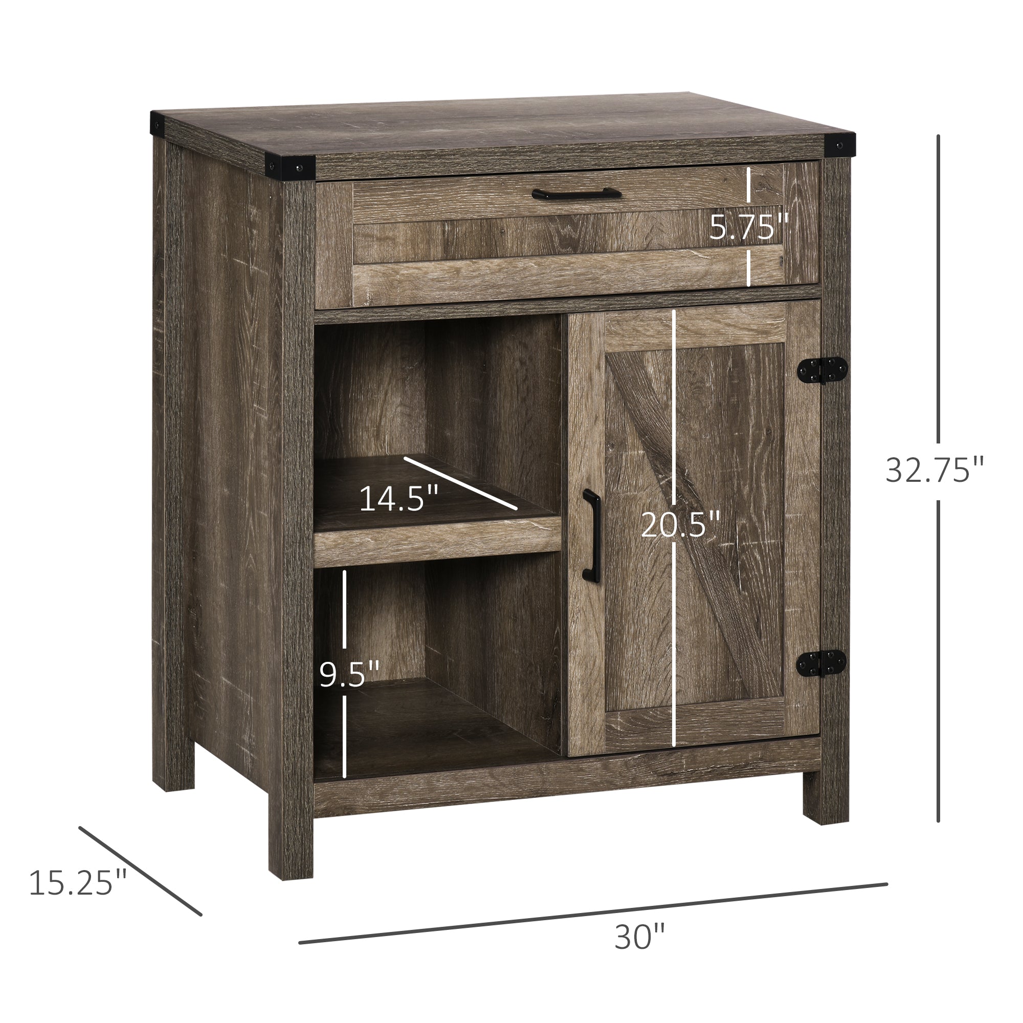 HOMCOM Sideboard Buffet Cabinet, Farmhouse Kitchen Storage Cabinet with Rustic Barn Door and Drawer, Dark Oak