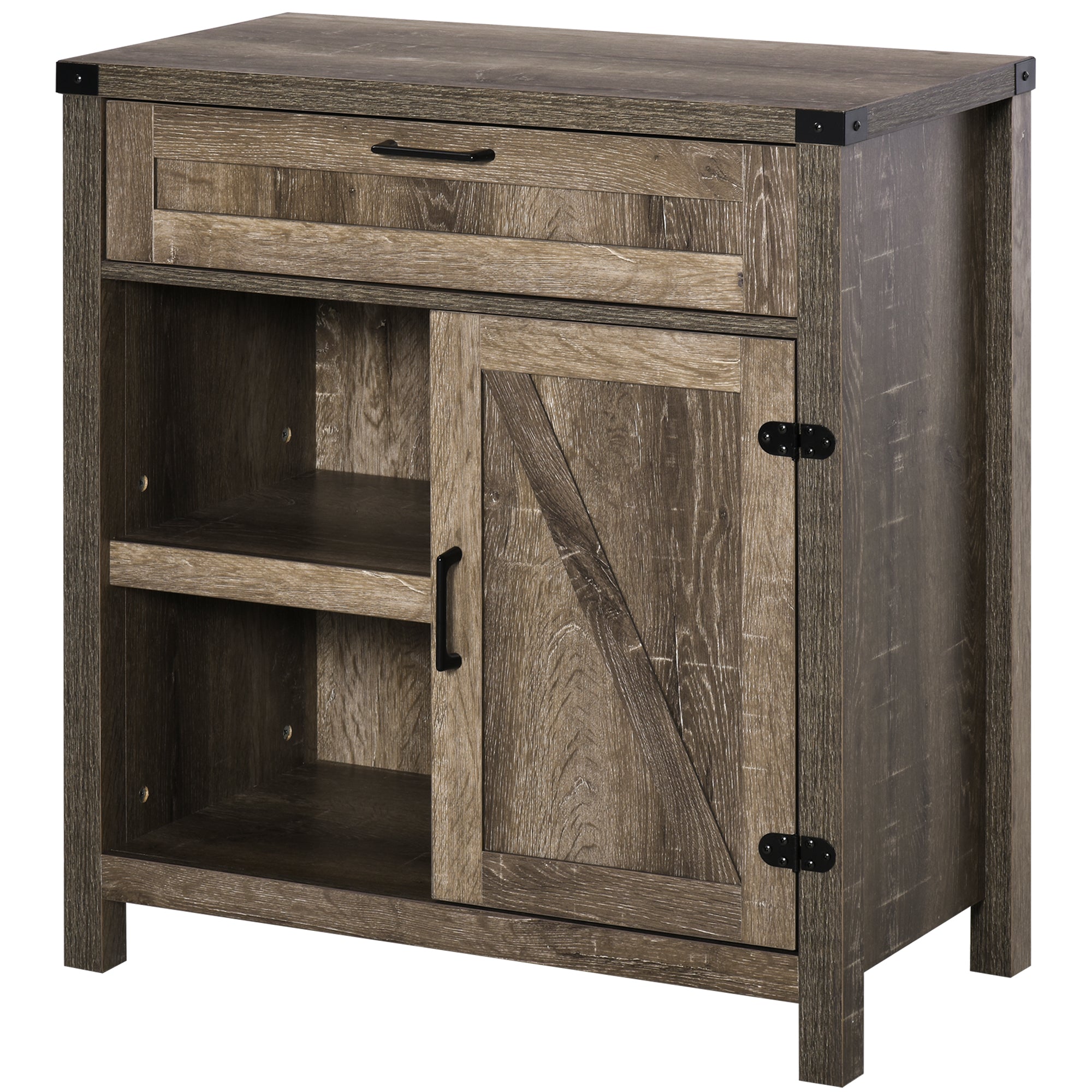 HOMCOM Sideboard Buffet Cabinet, Farmhouse Kitchen Storage Cabinet with Rustic Barn Door and Drawer, Dark Oak