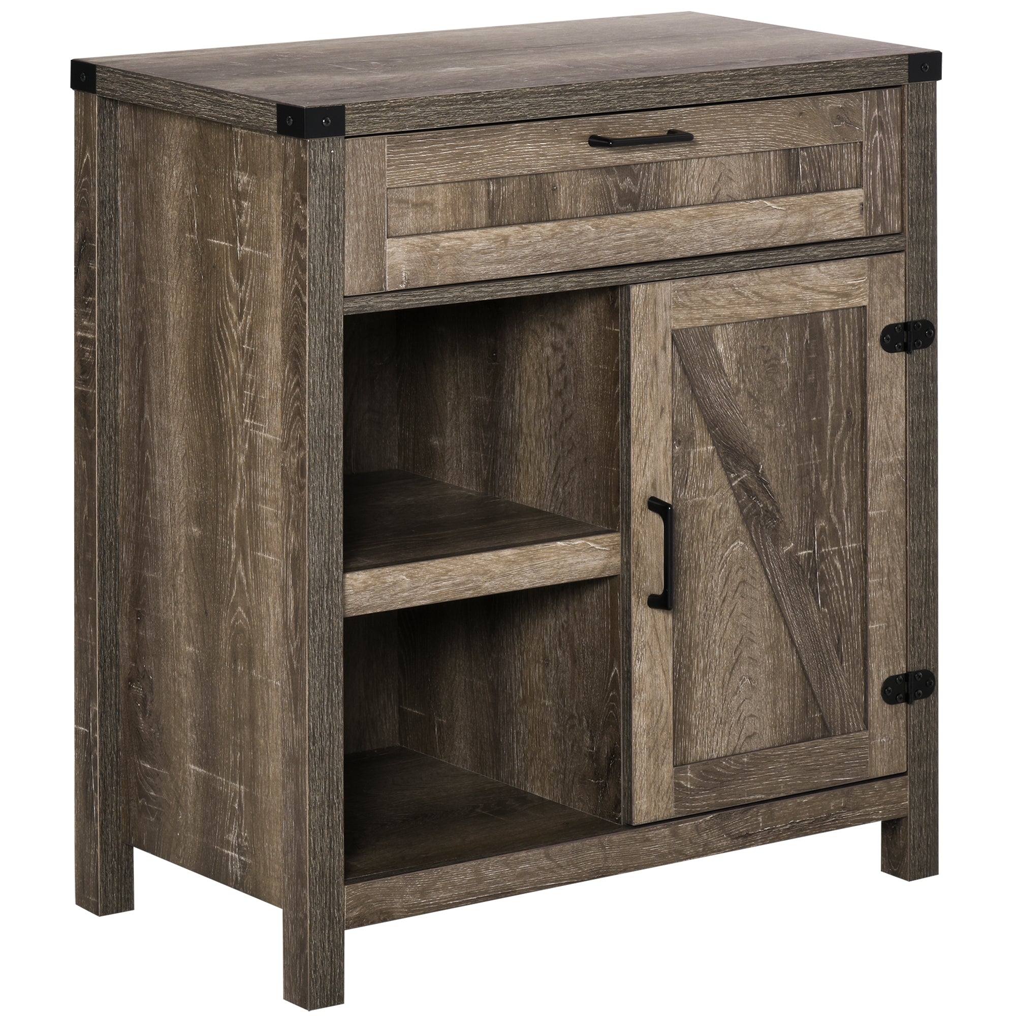 HOMCOM Sideboard Buffet Cabinet, Farmhouse Kitchen Storage Cabinet with Rustic Barn Door and Drawer, Dark Oak