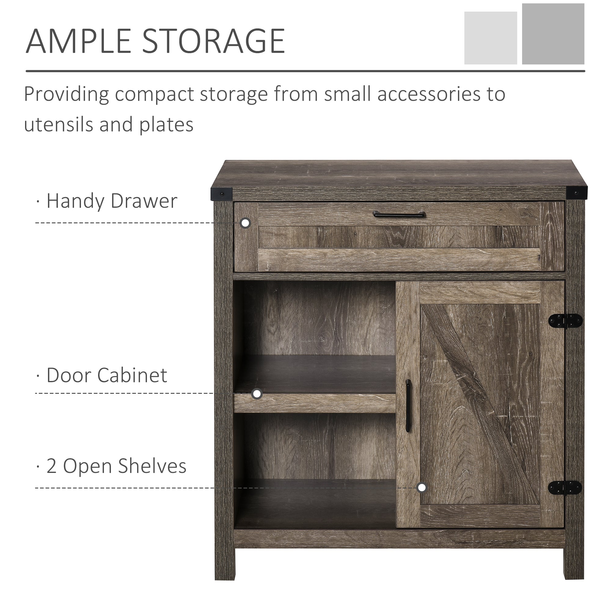 HOMCOM Sideboard Buffet Cabinet, Farmhouse Kitchen Storage Cabinet with Rustic Barn Door and Drawer, Dark Oak