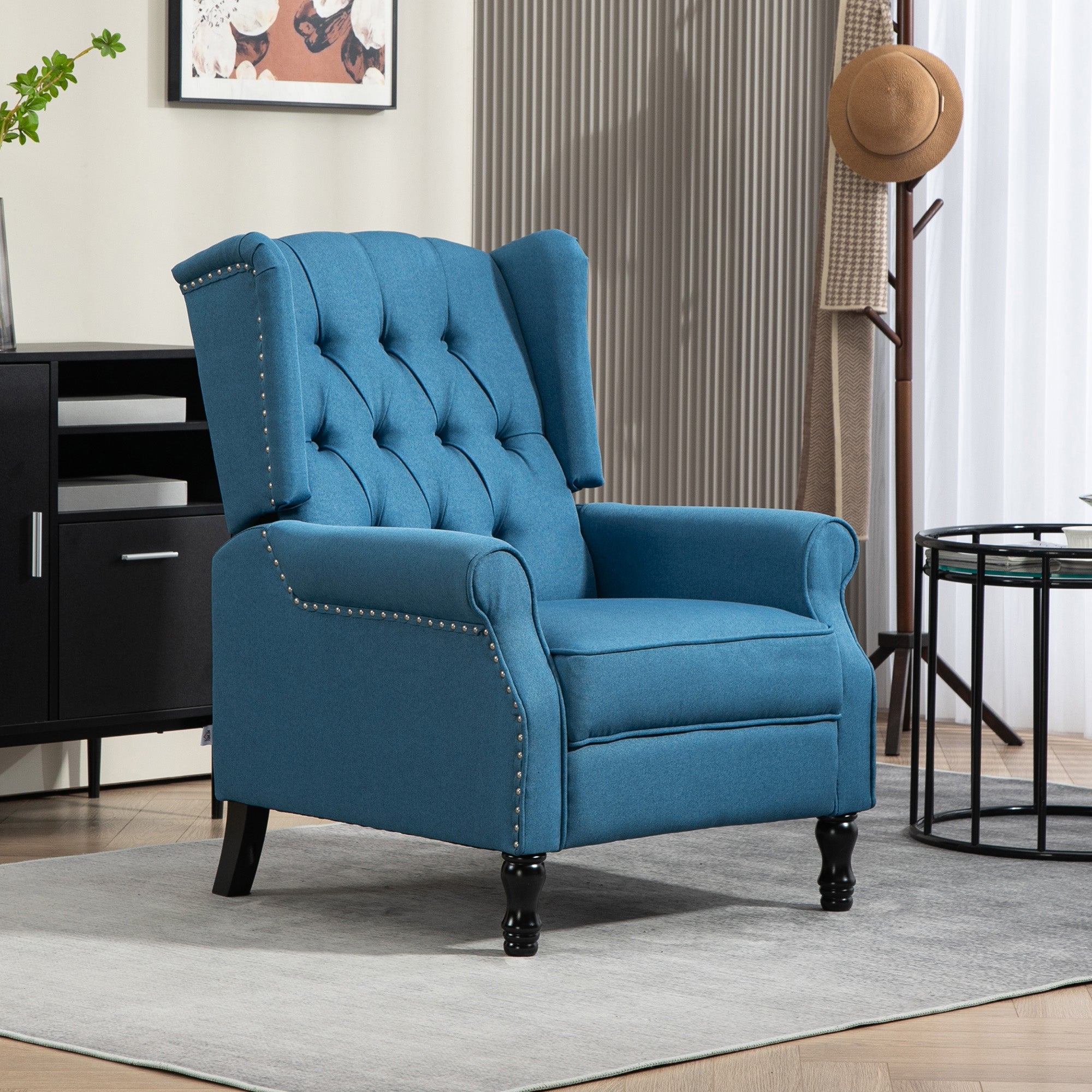 Wingback Sky Blue Recliner Light Blue Tufted Fabric Wingback