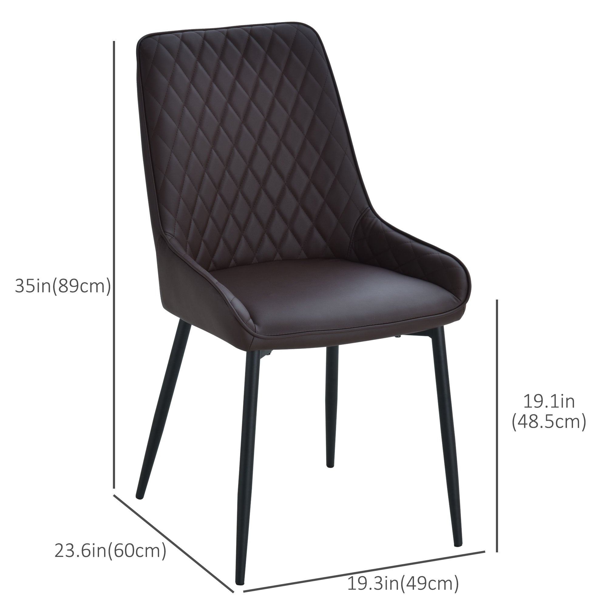 HOMCOM Dining Chairs Set of 2, Modern PU Leather Upholstered Kitchen Chairs with Diamond Tufted Backs and Steel Legs for Living Room, Dining Room, Bedroom, Brown