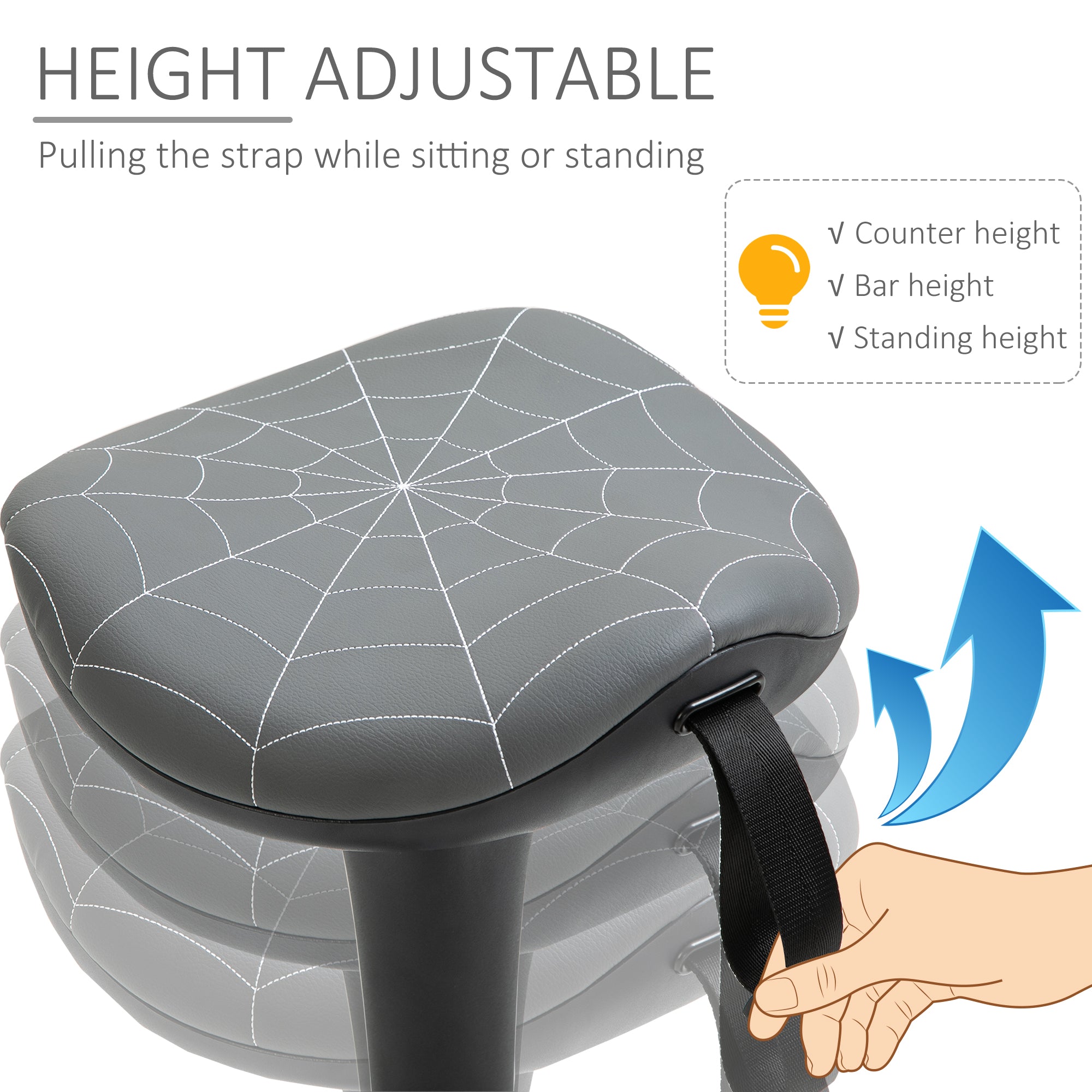 Vinsetto Standing Office Chair Lift Wobble Stool 360° Swivel, Tilting, with Adjustable Height and Saddle Seat, Grey