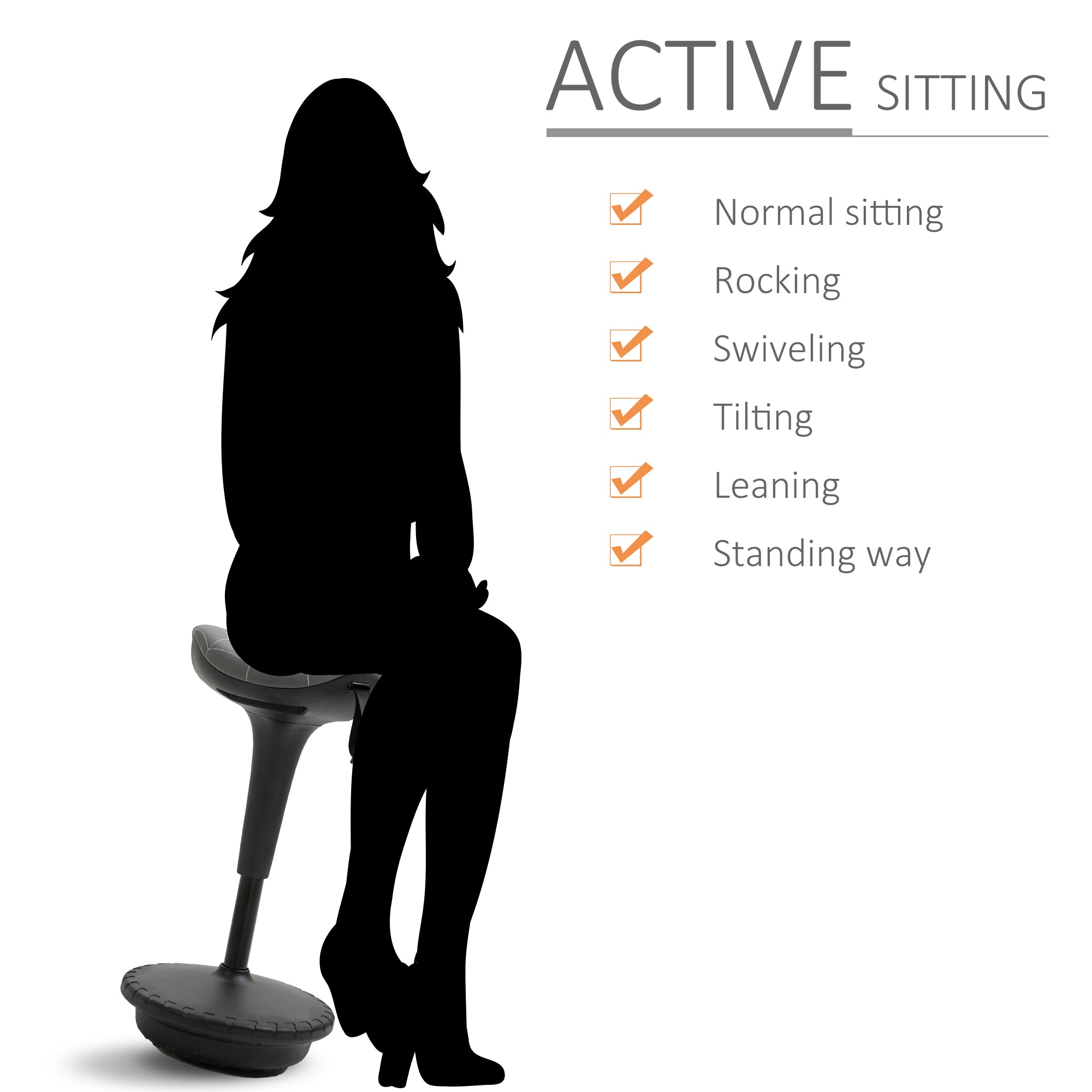 Vinsetto Standing Office Chair Lift Wobble Stool 360° Swivel, Tilting, with Adjustable Height and Saddle Seat, Grey
