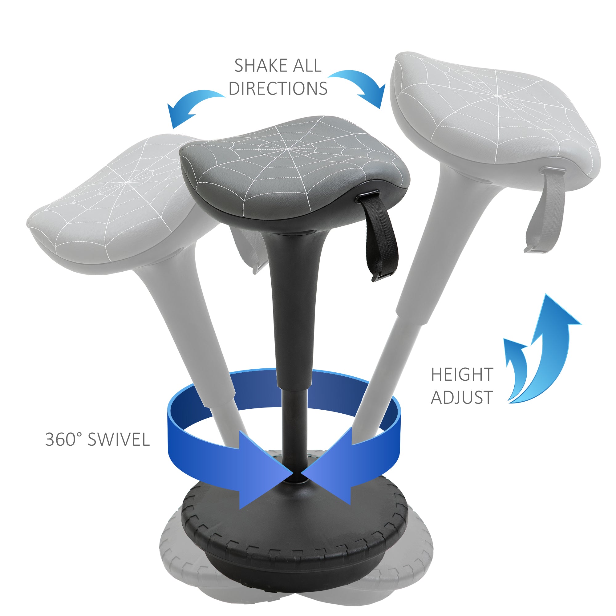 Vinsetto Standing Office Chair Lift Wobble Stool 360° Swivel, Tilting, with Adjustable Height and Saddle Seat, Grey