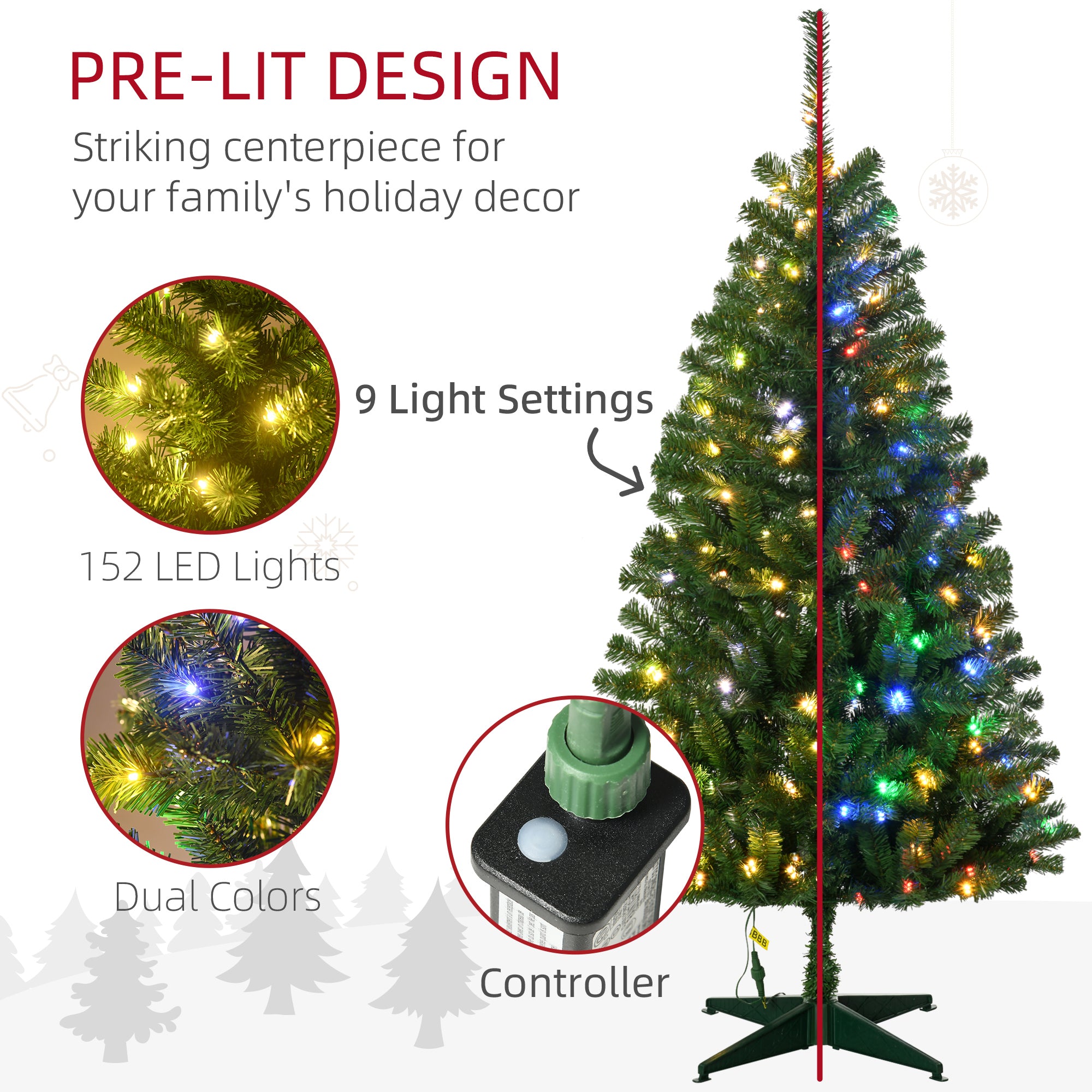 5' Artificial Prelit Christmas Trees with Warm White or Colorful LED Lights, Auto Open