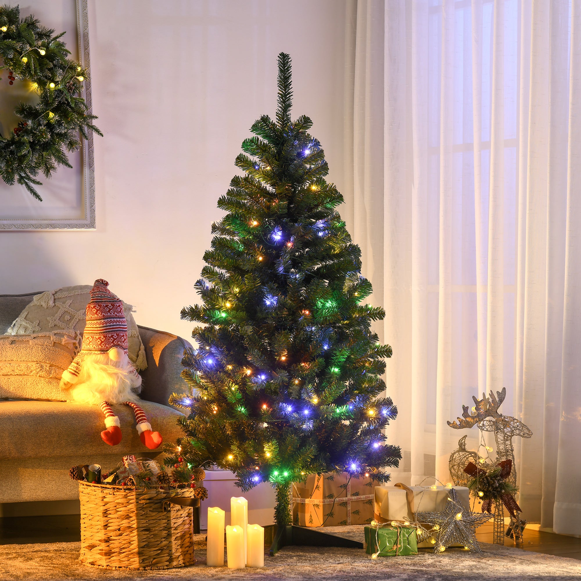 5' Artificial Prelit Christmas Trees with Warm White or Colorful LED Lights, Auto Open