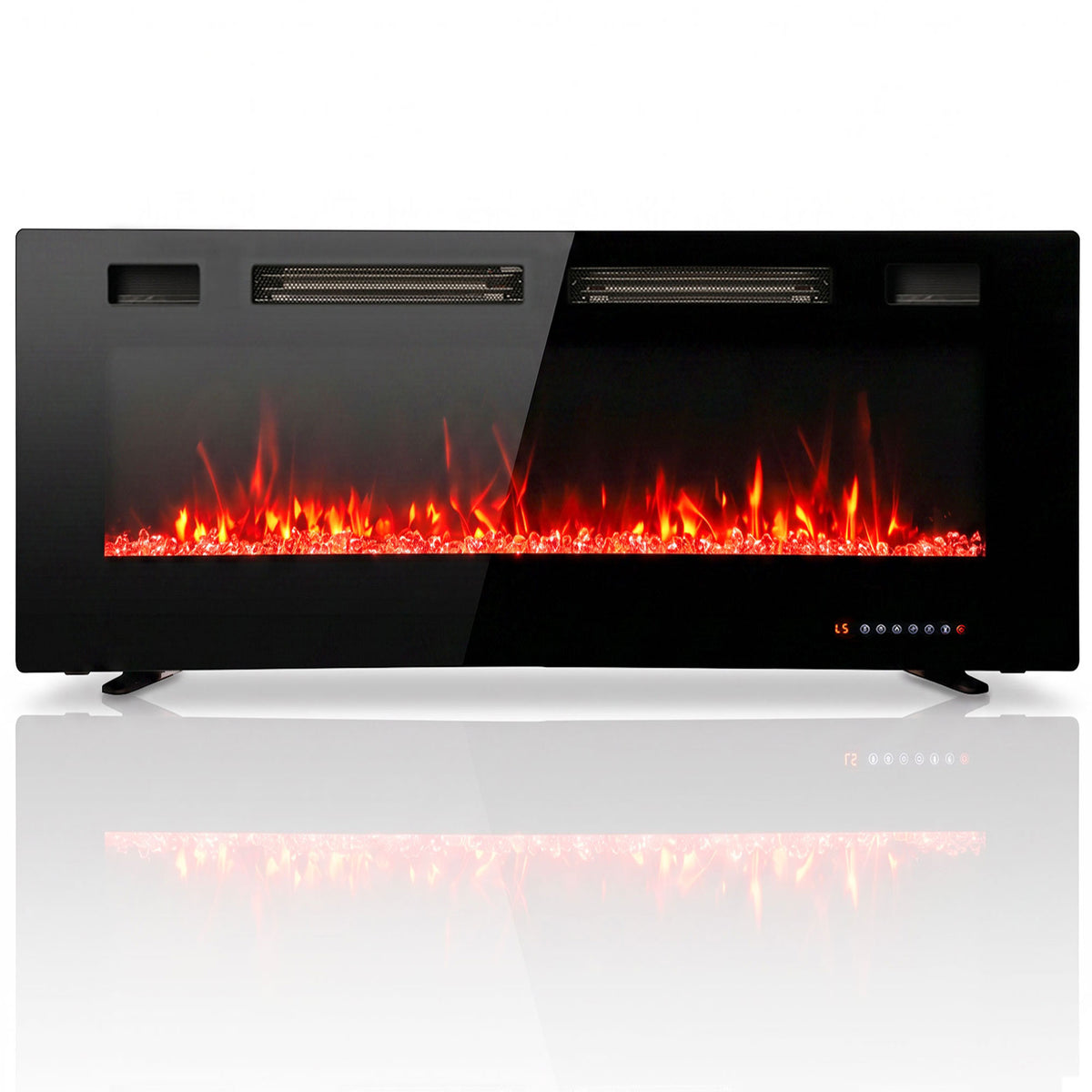 50\" Electric Fireplace Insert, Ultra-Thin Recessed, Wall Mounted and Freestanding Fireplace w/ Flame Effect, Adjustable Brightness, Crystal Stone, Remote, 750W/1500W, Black