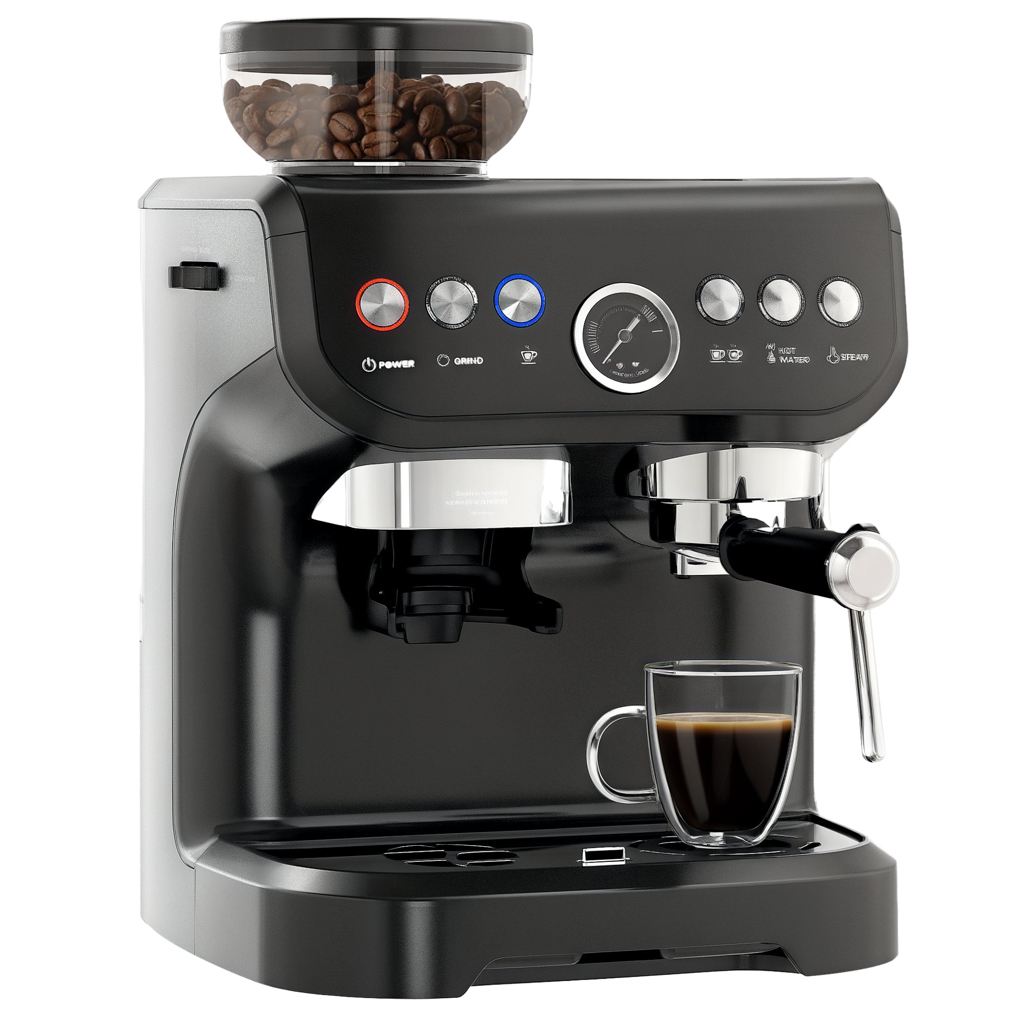 Espresso Machine 15 Bar, Coffee Maker with Milk Frother, Fast Heating, Adjustable Temp, Grinder, Removable Water Tank for Barista Level, Espresso, Latte, Cappuccino, Black