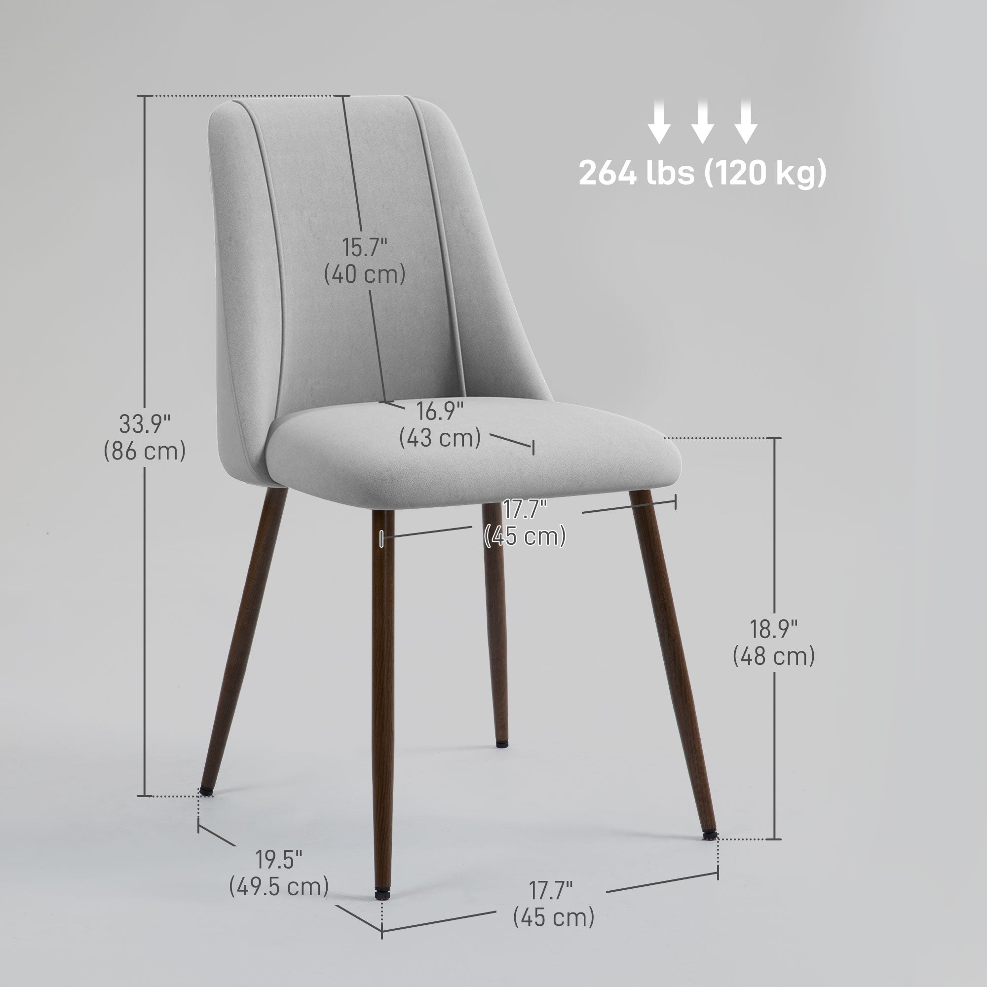 HOMCOM Dining Chairs Set of 6, Modern Kitchen Chairs with Velvet-touch Upholstery, Curved Back and Wood-grain Steel Legs, Accent Chairs for Living Room, Bedroom, Grey