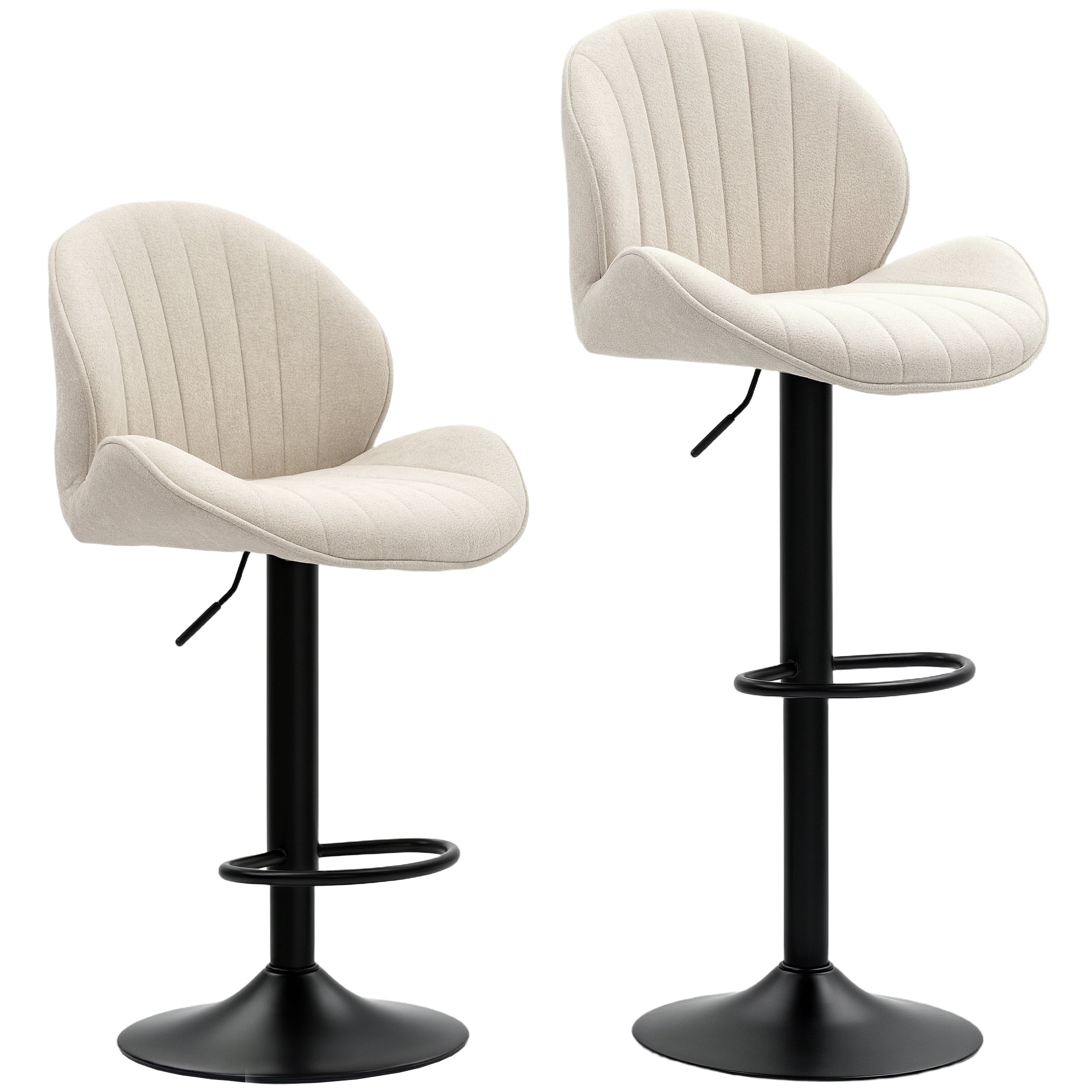Bar Stools Set of 2, Swivel Counter Height Barstools with Back, Adjustable Height and Footrest, Chenille Upholstered Modern Bar Chairs for Kitchen Island, Dining Room, Beige