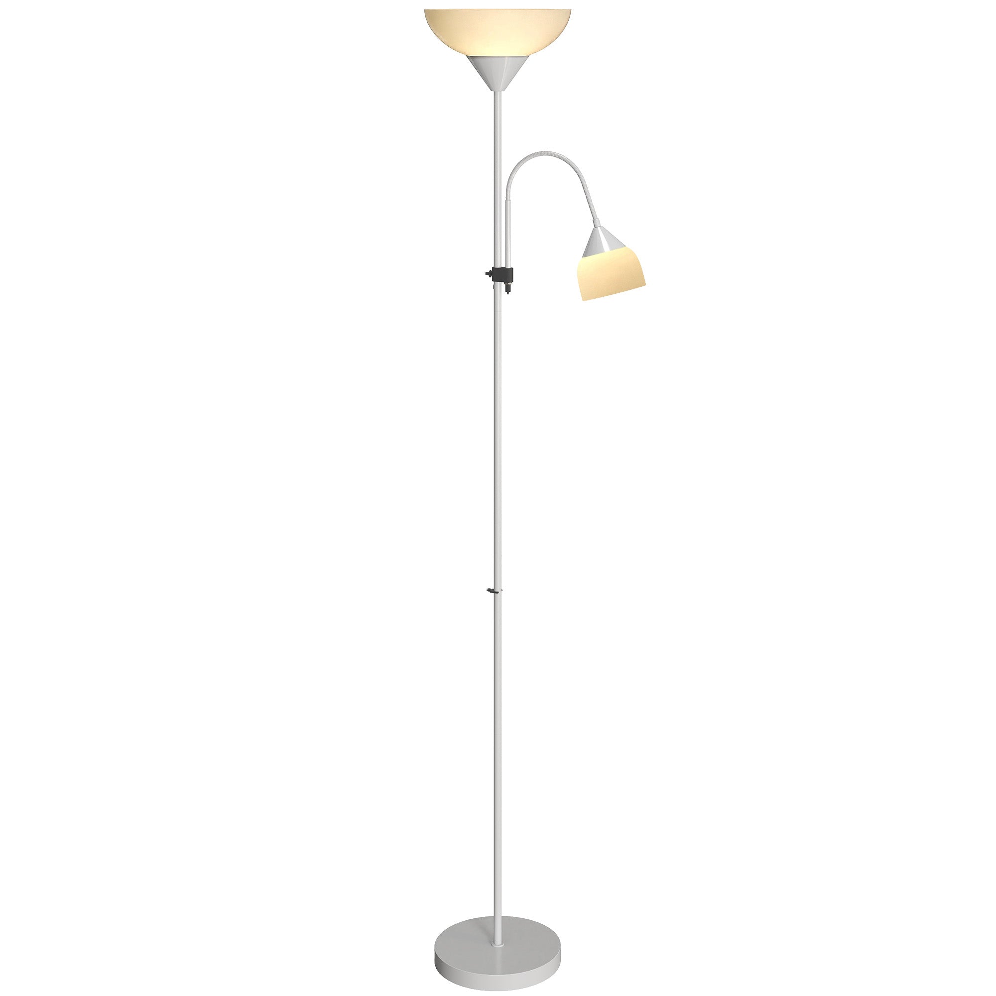 LED Floor Lamp for Living Room, 180cm Tall Standing Lamp, Mother and Child Uplighter with Adjustable Gooseneck, 3000K/4500K/6500K Colour Temperatures, Silver Tone