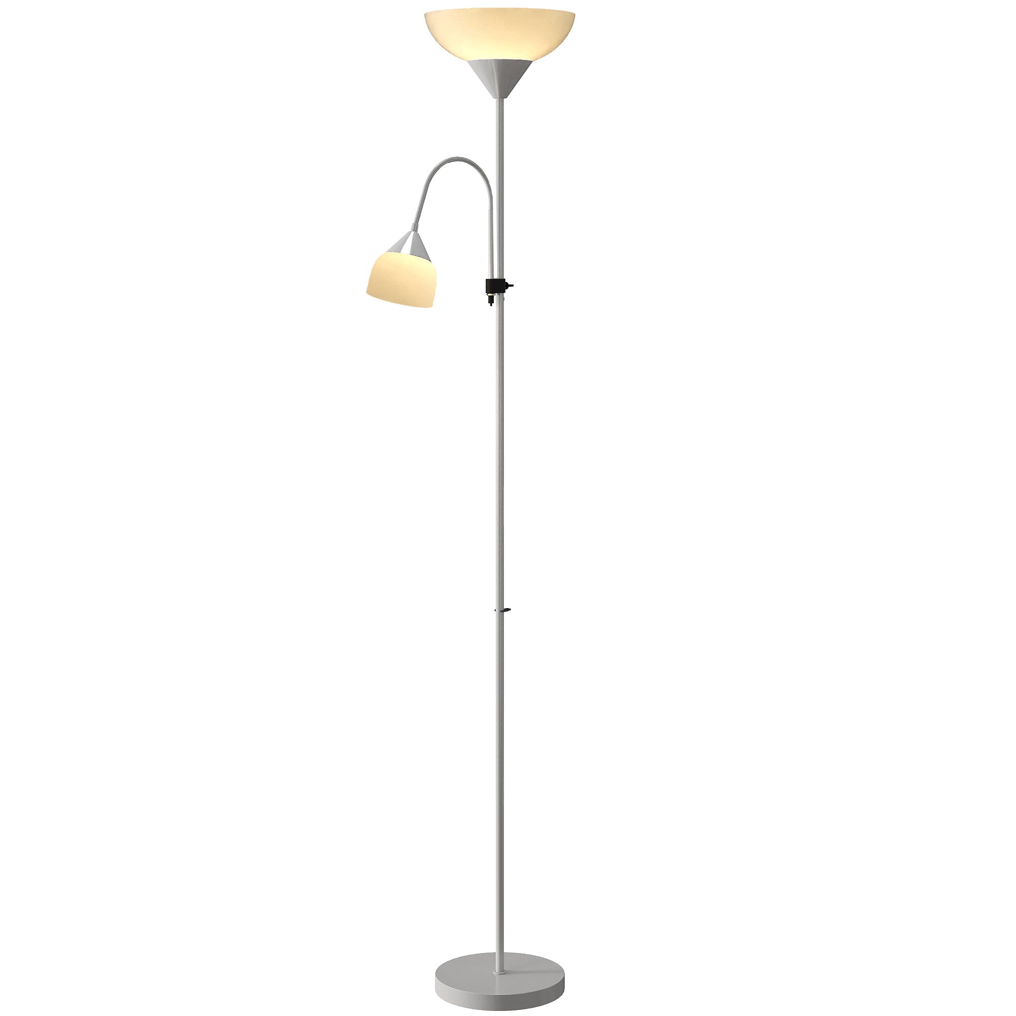 LED Floor Lamp for Living Room, 180cm Tall Standing Lamp, Mother and Child Uplighter with Adjustable Gooseneck, 3000K/4500K/6500K Colour Temperatures, Silver Tone