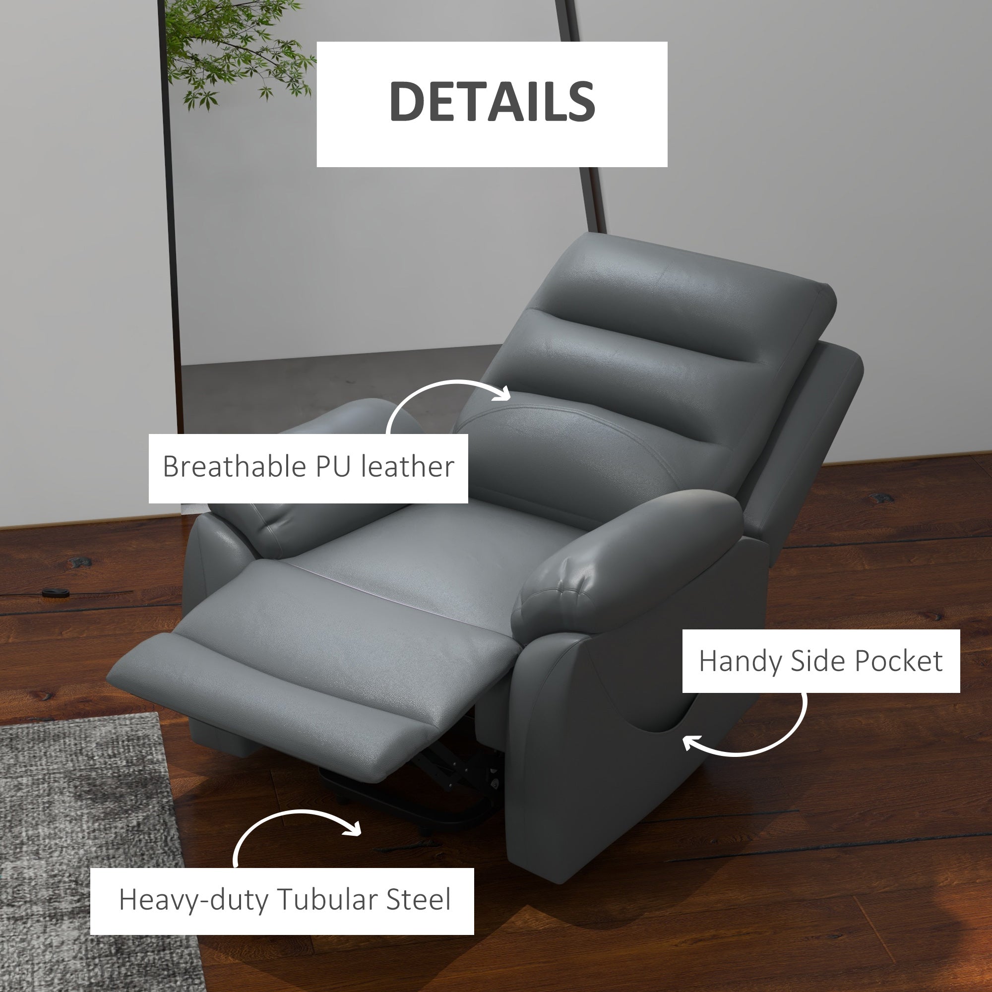 HOMCOM Electric Riser and Recliner for Elderly with 8 Vibration Massage, PU Leather Power Lift Recliner Chair for Living Room with Side Pockets, Footrest, Grey
