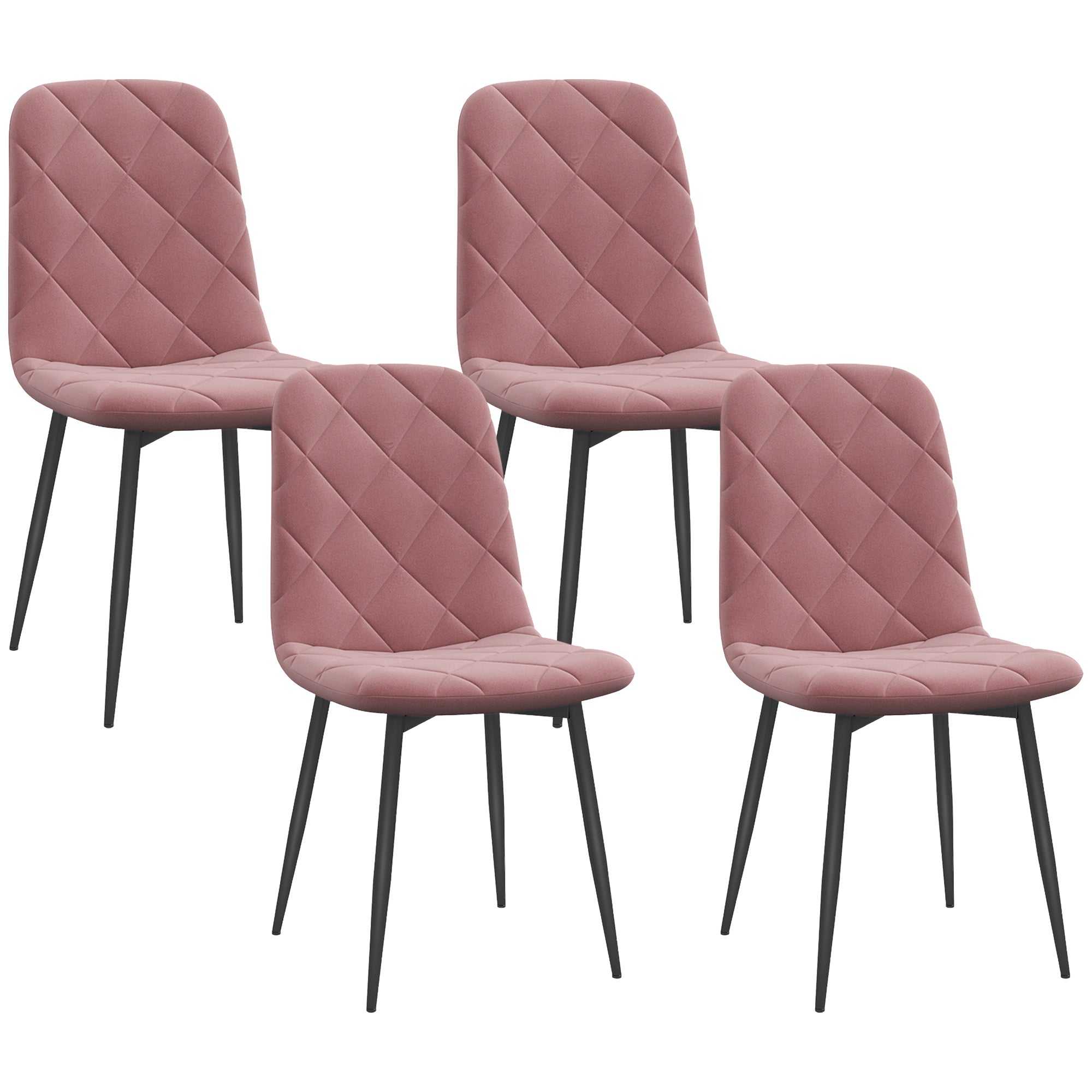 HOMCOM Dining Chairs Set of 4, Upholstered Kitchen Chair with Metal Legs, Modern Dining Room Chairs for Kitchen, Pink