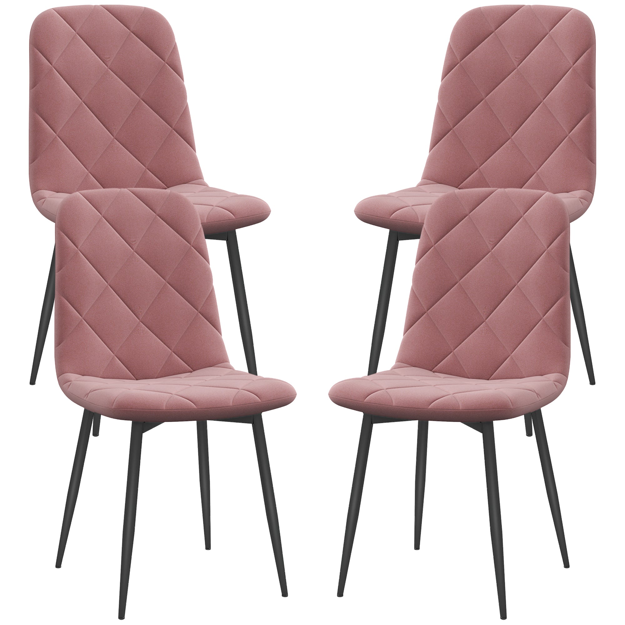 HOMCOM Dining Chairs Set of 4, Upholstered Kitchen Chair with Metal Legs, Modern Dining Room Chairs for Kitchen, Pink