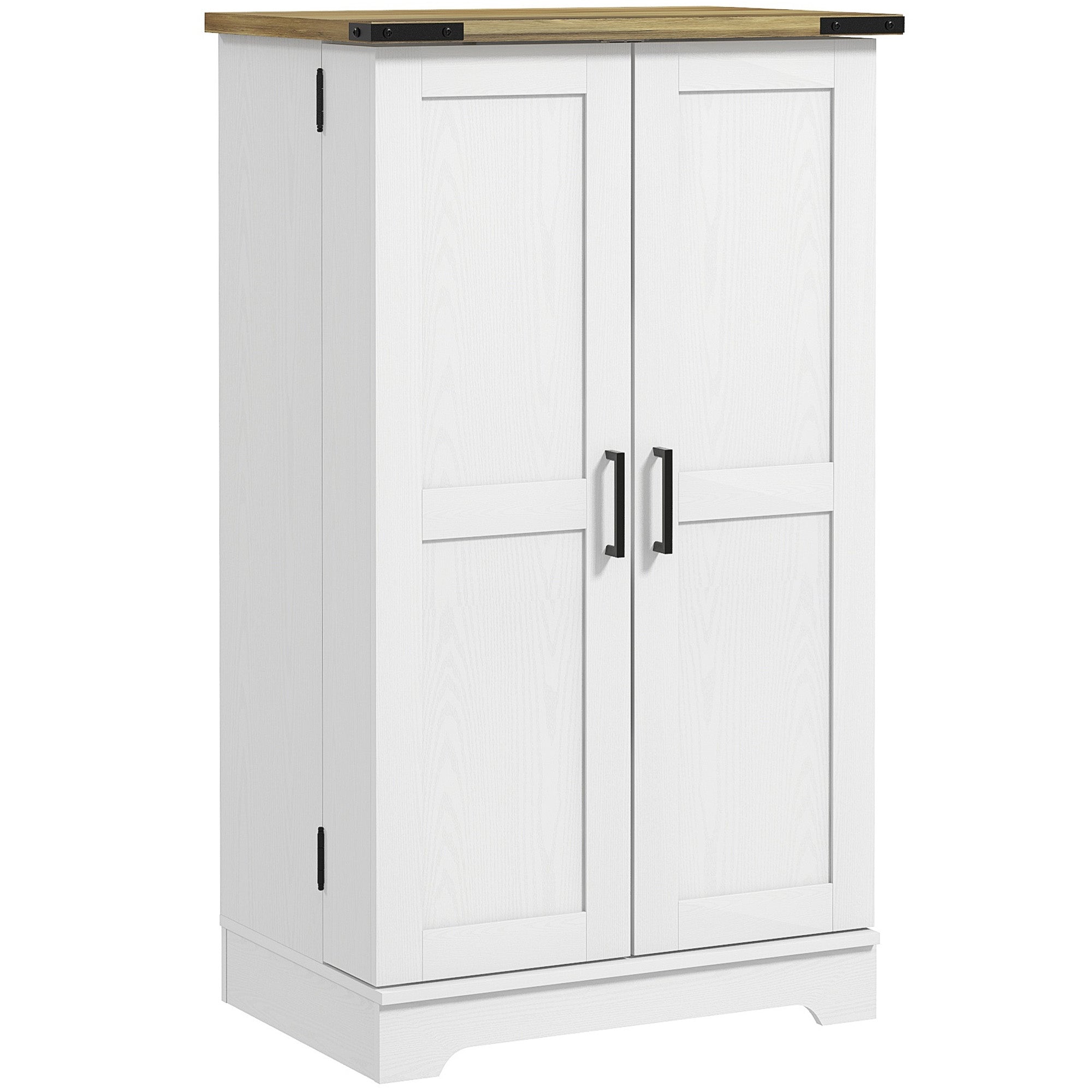 HOMCOM 40" Kitchen Pantry Cabinet, Farmhouse Freestanding Pantry Storage Cabinet with Doors and Adjustable Shelves, Cream White Wood Grain