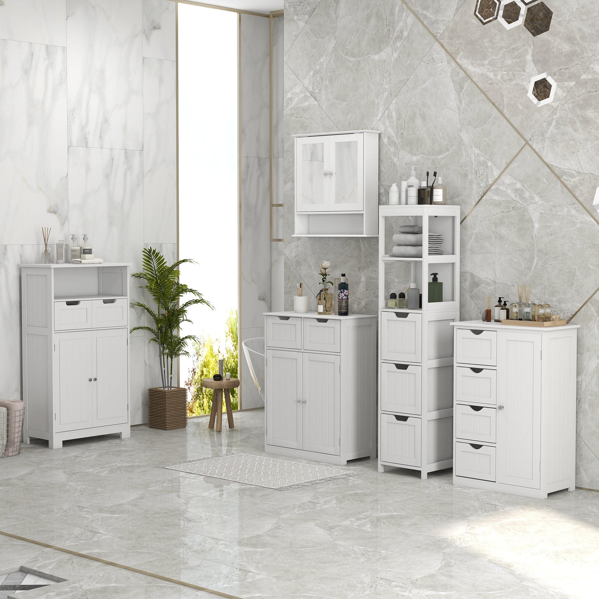 kleankin Freestanding Bathroom Storage Cabinet, Floor Cupboard with 2 Drawers, Adjustable Shelf, for Bathroom, Living Room or Entryway, White