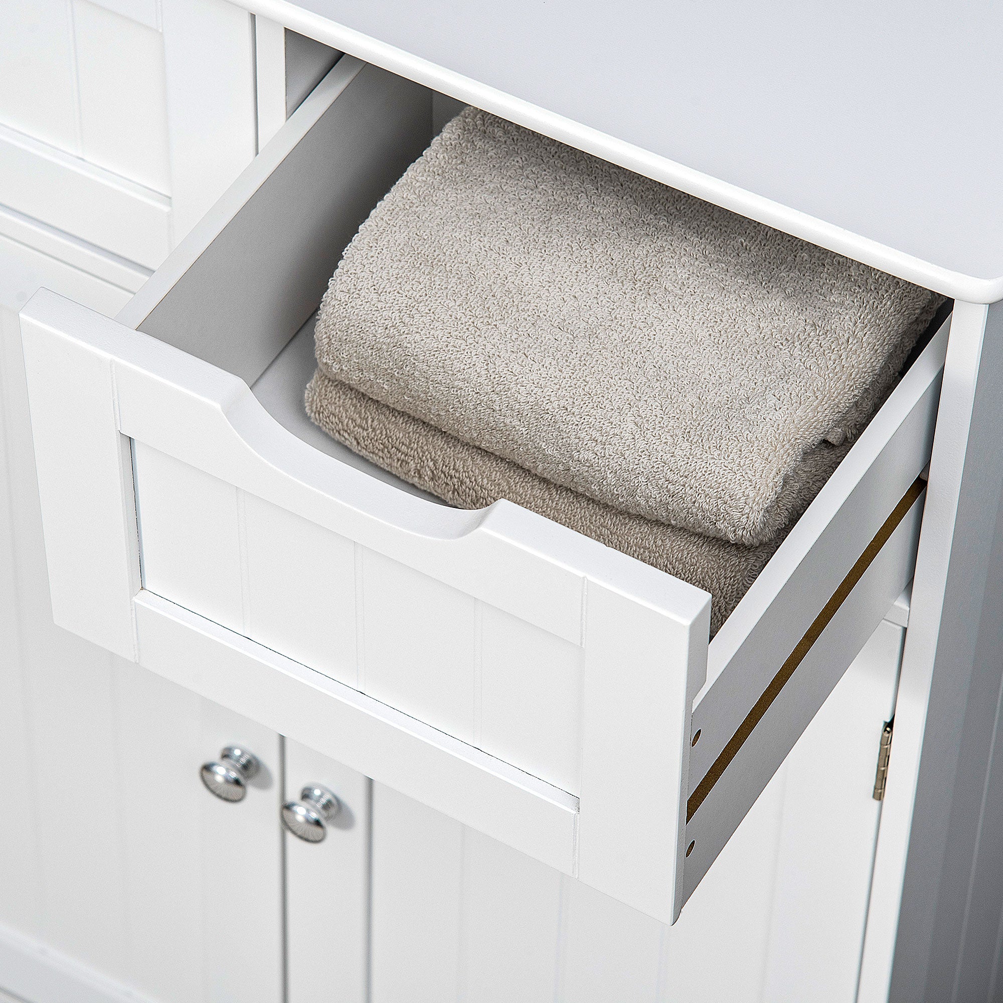 kleankin Freestanding Bathroom Storage Cabinet, Floor Cupboard with 2 Drawers, Adjustable Shelf, for Bathroom, Living Room or Entryway, White