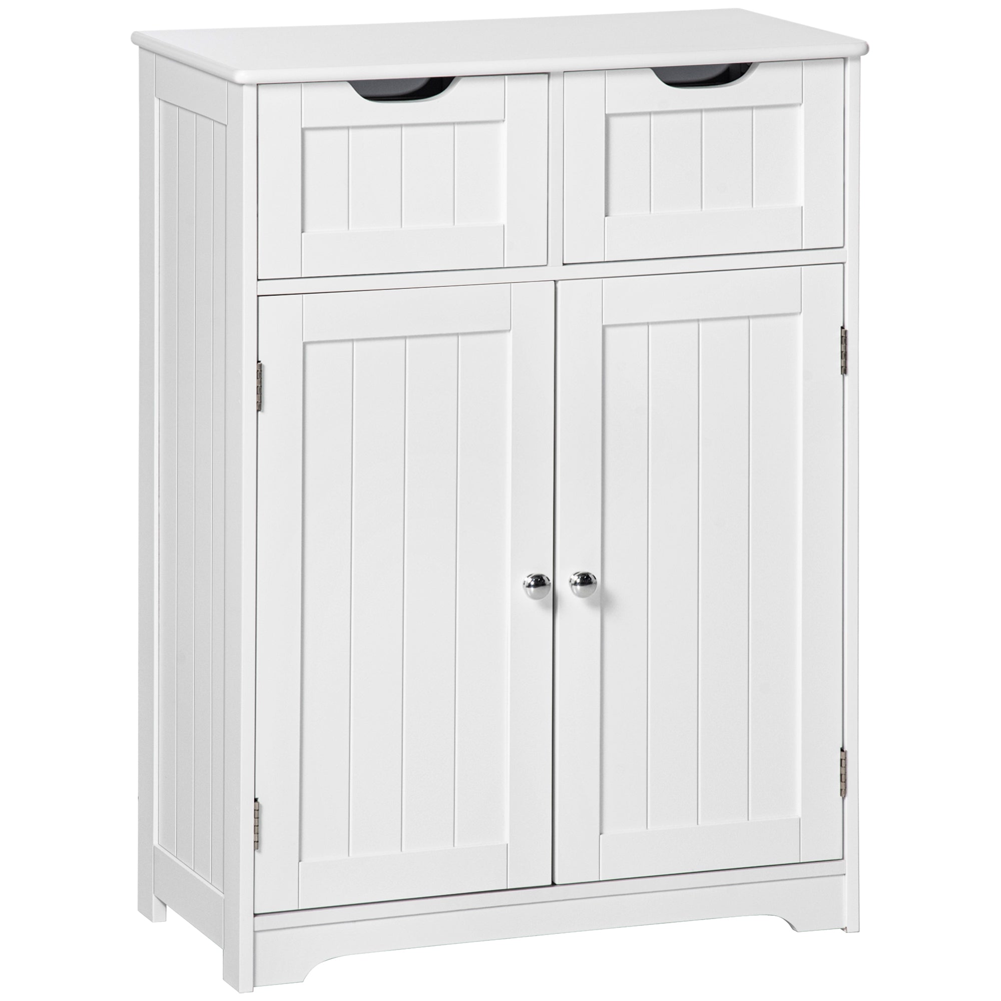 kleankin Freestanding Bathroom Storage Cabinet, Floor Cupboard with 2 Drawers, Adjustable Shelf, for Bathroom, Living Room or Entryway, White