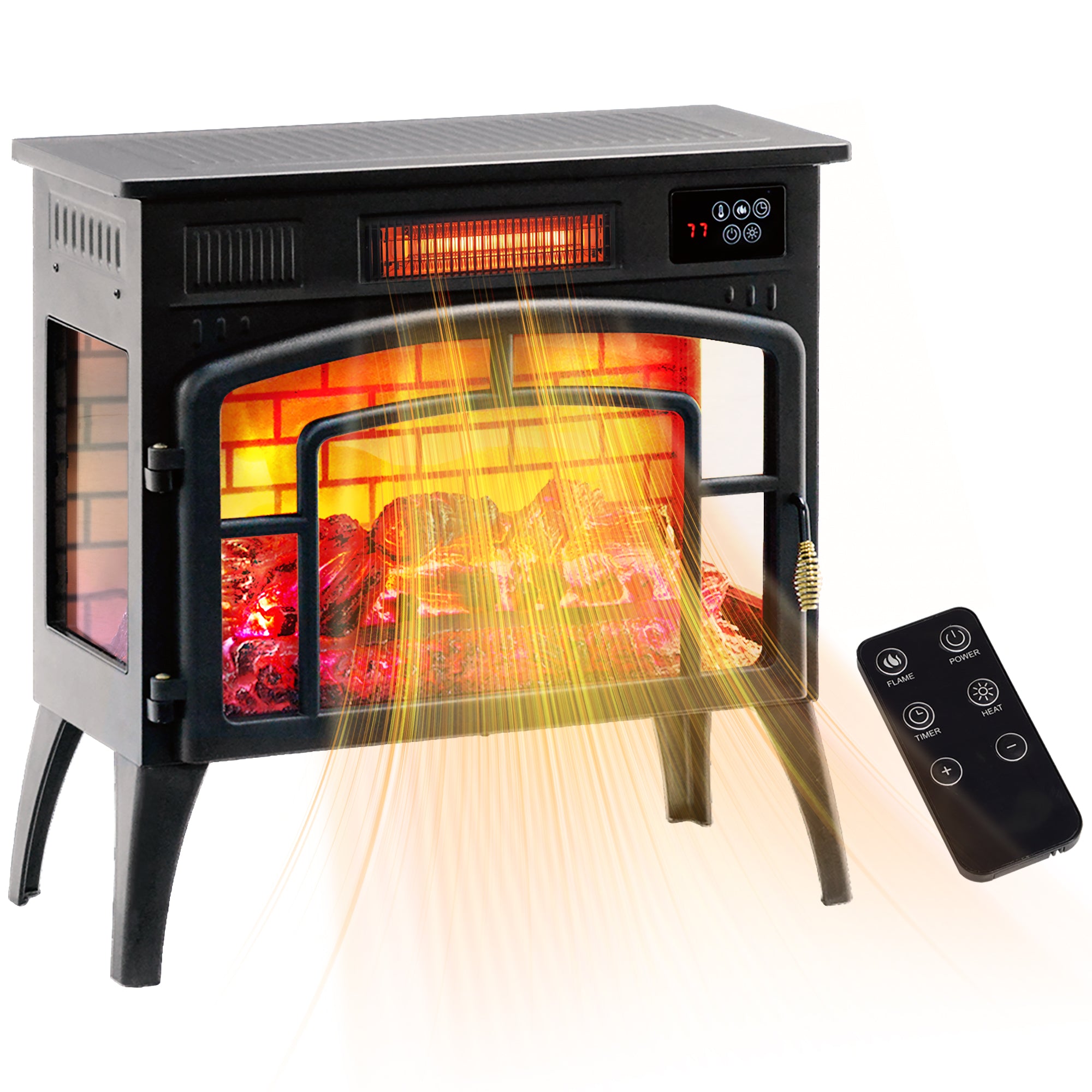 HOMCOM Electric Fireplace Stove, 22" 1500W Portable Freestanding Infrared Fireplace Heater with Realistic Flame, Indoor Stove Heater with Adjustable Colour and Thermostat, Black