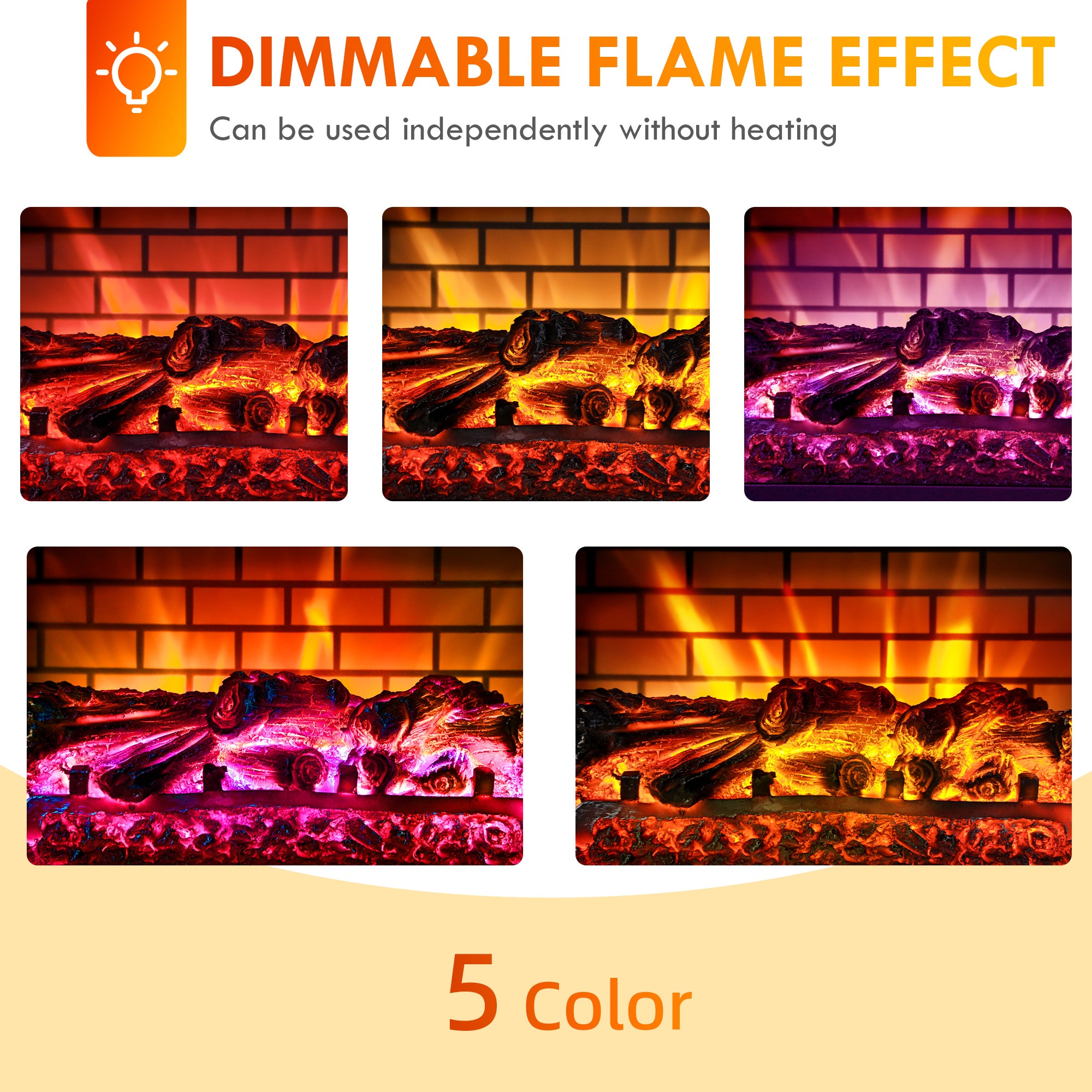 Electric Fireplace Stove Infrared Heater with Realistic Flame & Adjustable Temperature 1500W Black