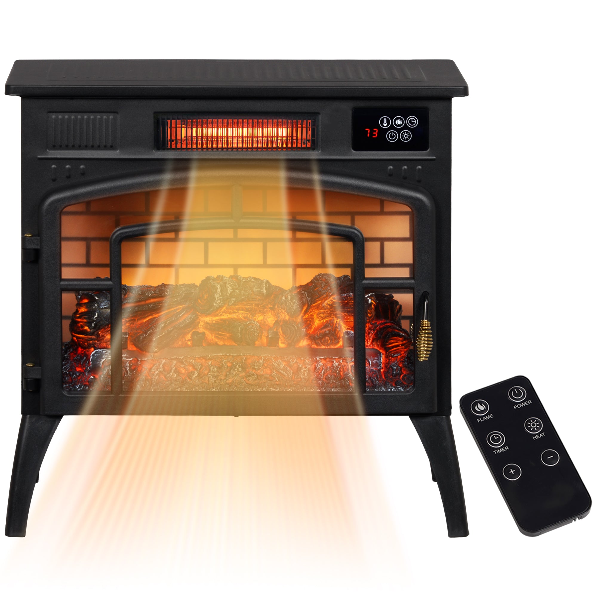 Electric Fireplace Stove Infrared Heater with Realistic Flame & Adjustable Temperature 1500W Black