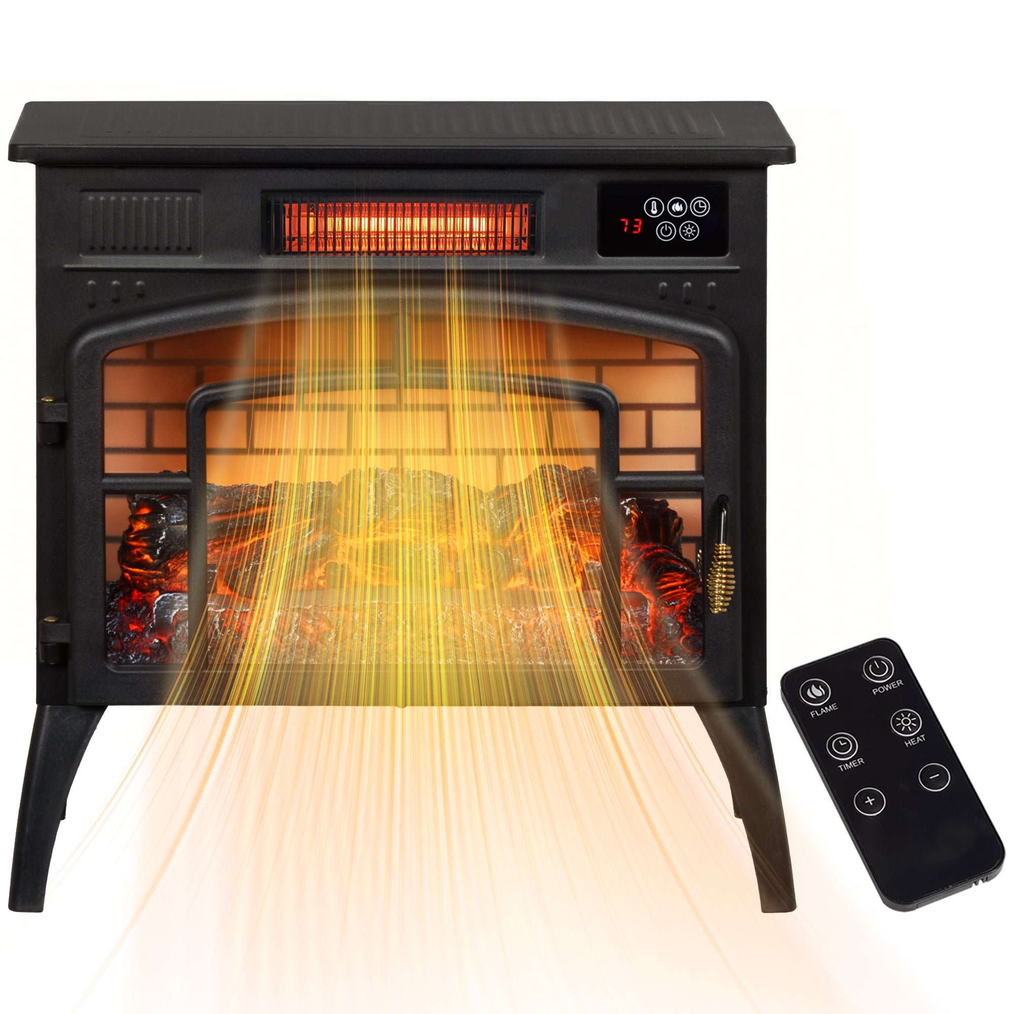 HOMCOM Electric Fireplace Stove, 22" 1500W Portable Freestanding Infrared Fireplace Heater with Realistic Flame, Indoor Stove Heater with Adjustable Colour and Thermostat, Black