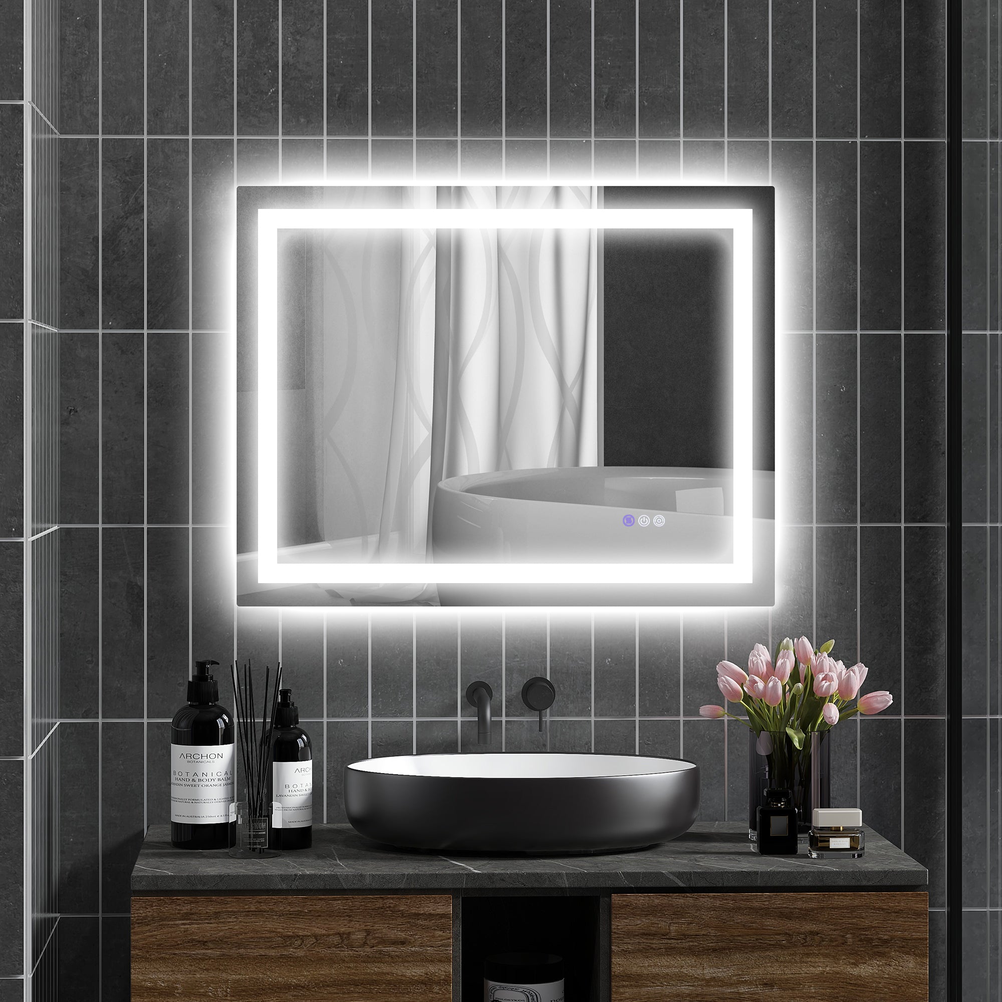 35x28 Dimmable LED Bathroom Mirror Infinite Color Temp BackFront Lit