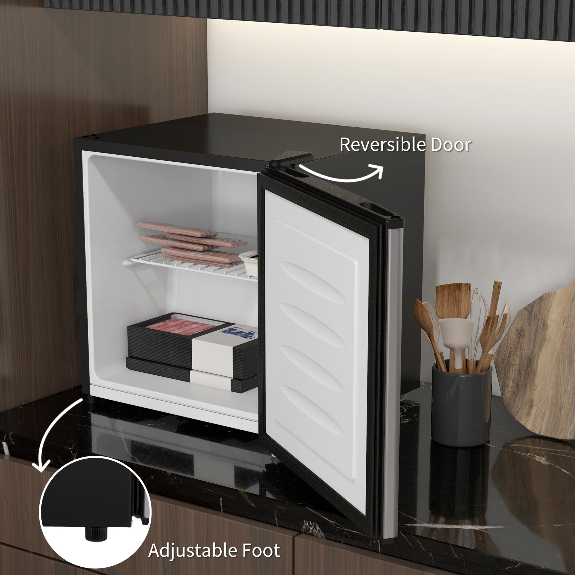 Compact Upright Freezer, 1.1 Cubic Feet Mini Freezer with Reversible Door, Removable Shelf, Adjustable Temperature for Home Office, Apartment, Dormitory, Silver