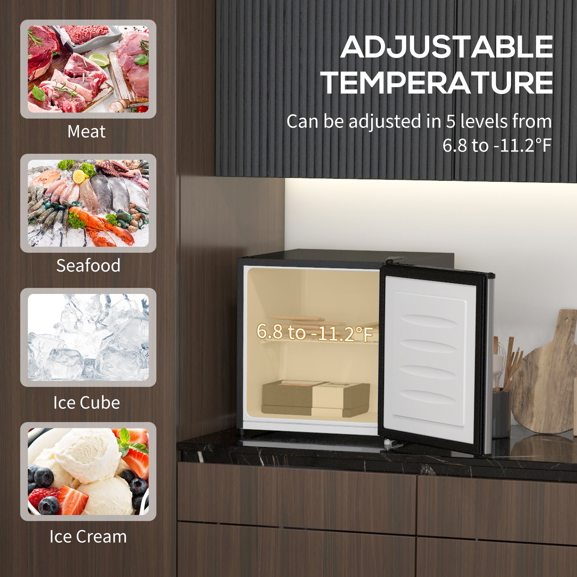 Compact Upright Freezer, 1.1 Cubic Feet Mini Freezer with Reversible Door, Removable Shelf, Adjustable Temperature for Home Office, Apartment, Dormitory, Silver