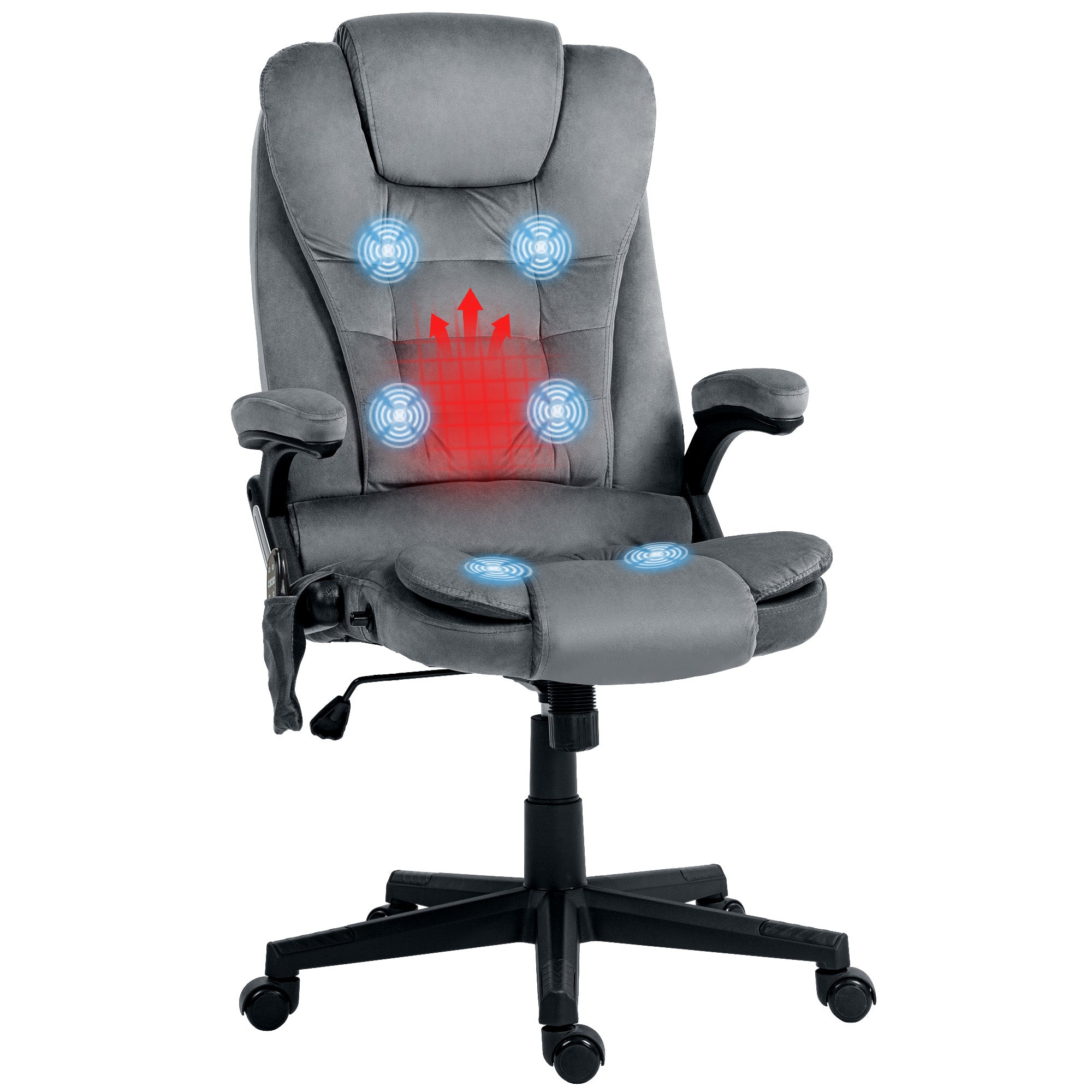 6 Point Executive Office Chair with Heat, Velvet High Back Vibrating Massage Office Chair, Dark Gray