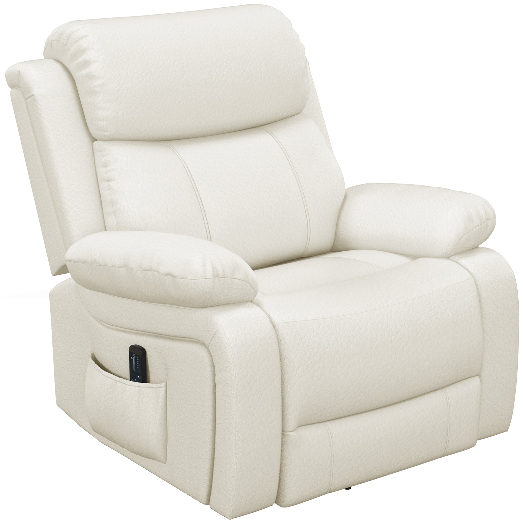 HOMCOM Swivel Rocker Recliner Chair for Living Room, PU Leather Manual Reclining Chair with 8 Vibration Massage, Remote Control, and Side Pockets, Cream White