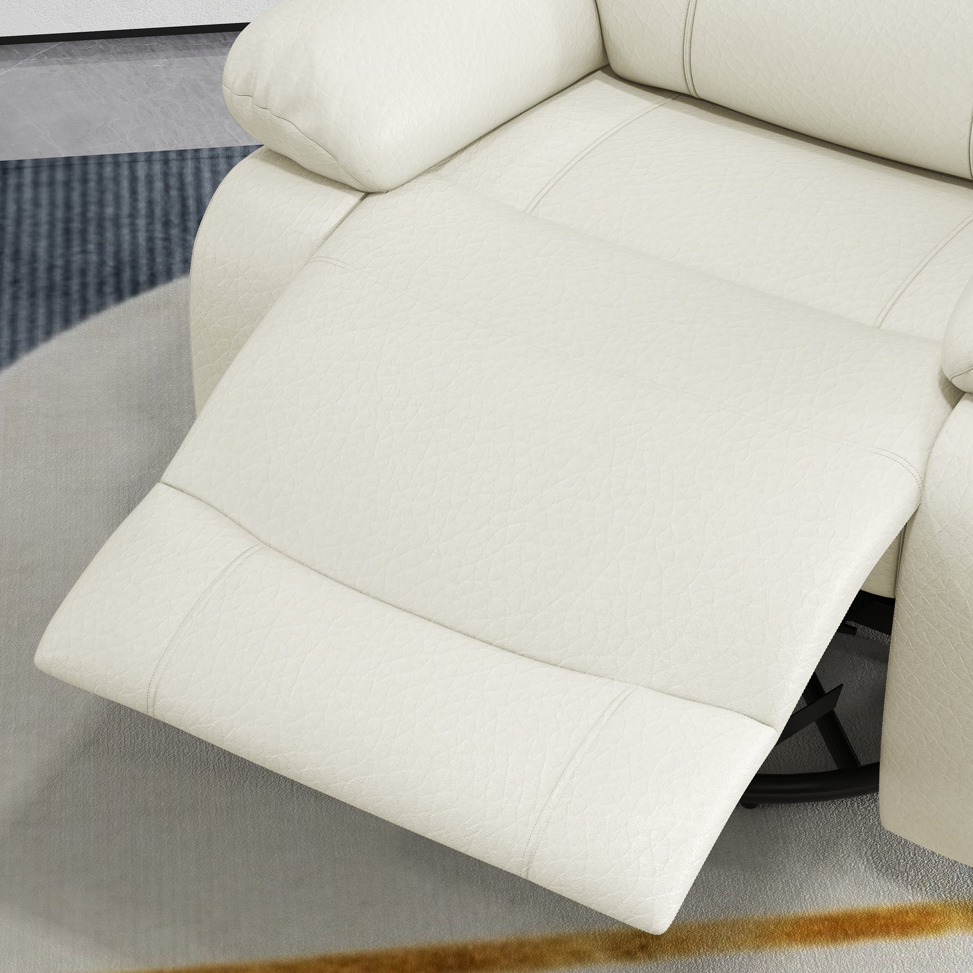HOMCOM Swivel Rocker Recliner Chair for Living Room, PU Leather Manual Reclining Chair with 8 Vibration Massage, Remote Control, and Side Pockets, Cream White