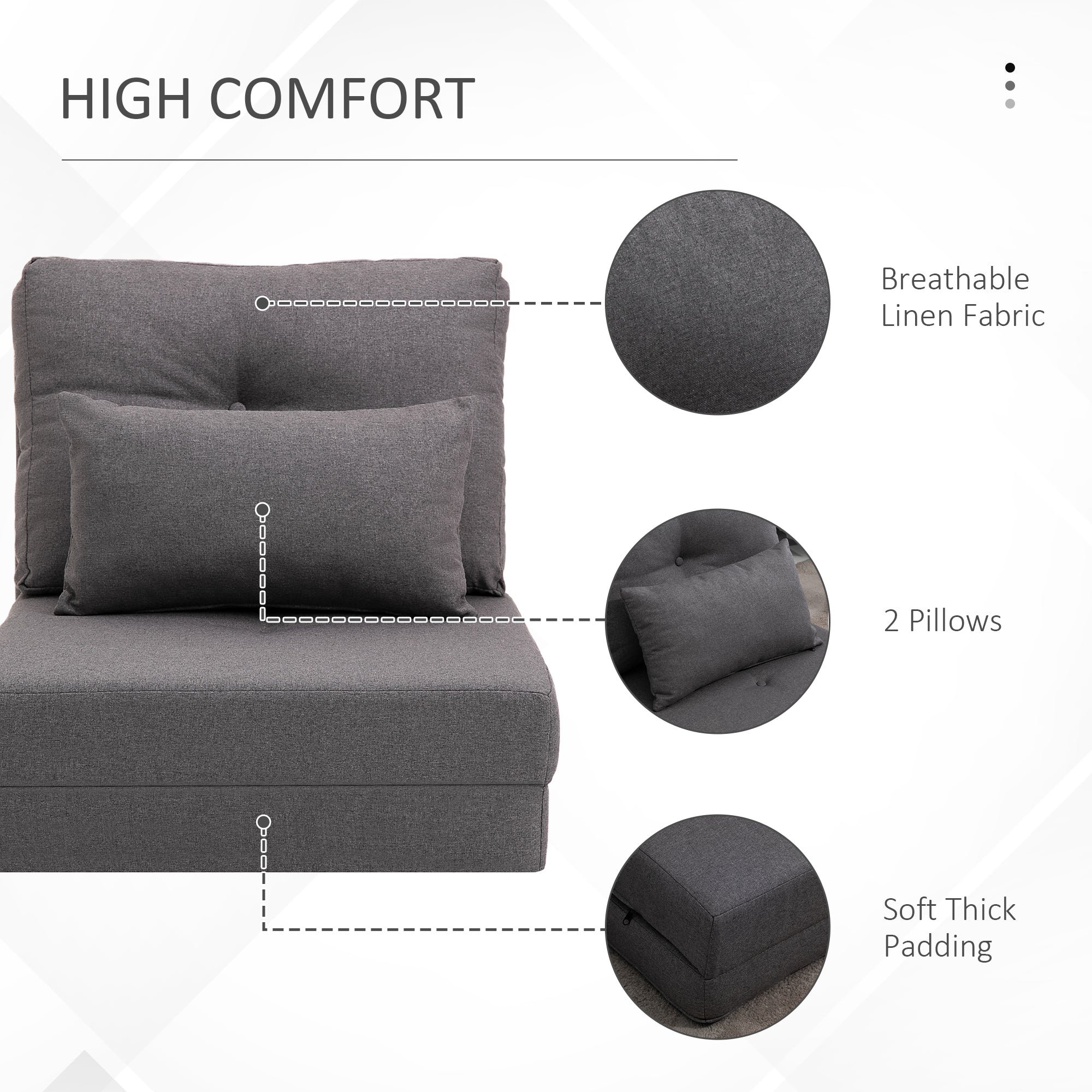 Convertible Flip Chair Floor Lazy Sofa Folding Upholstered Couch Bed with Adjustable Backrest Dark Grey