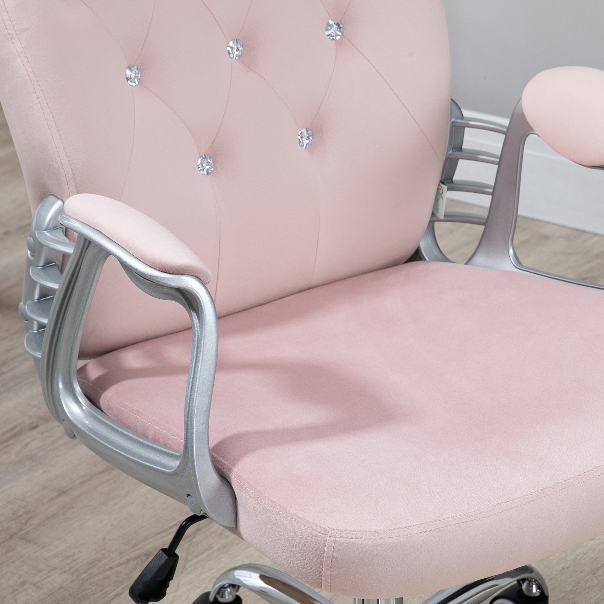 Vinsetto Office Chair, Velvet Computer Chair, Button Tufted Desk Chair with Swivel Wheels, Adjustable Height, Tilt Function, Pink