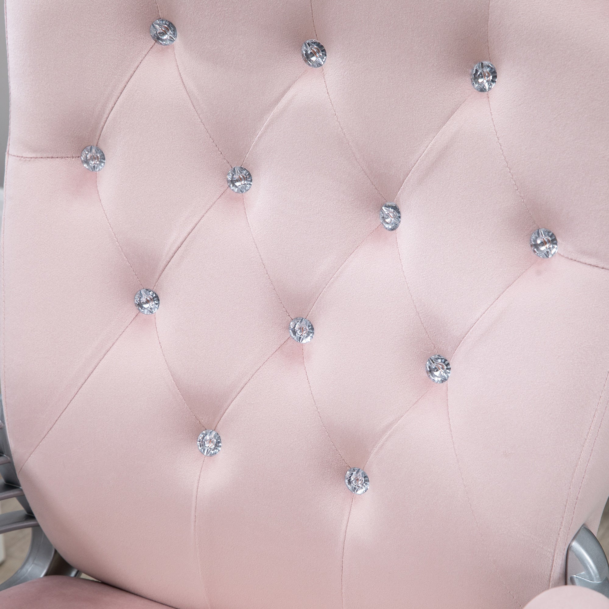 Vinsetto Office Chair, Velvet Computer Chair, Button Tufted Desk Chair with Swivel Wheels, Adjustable Height, Tilt Function, Pink