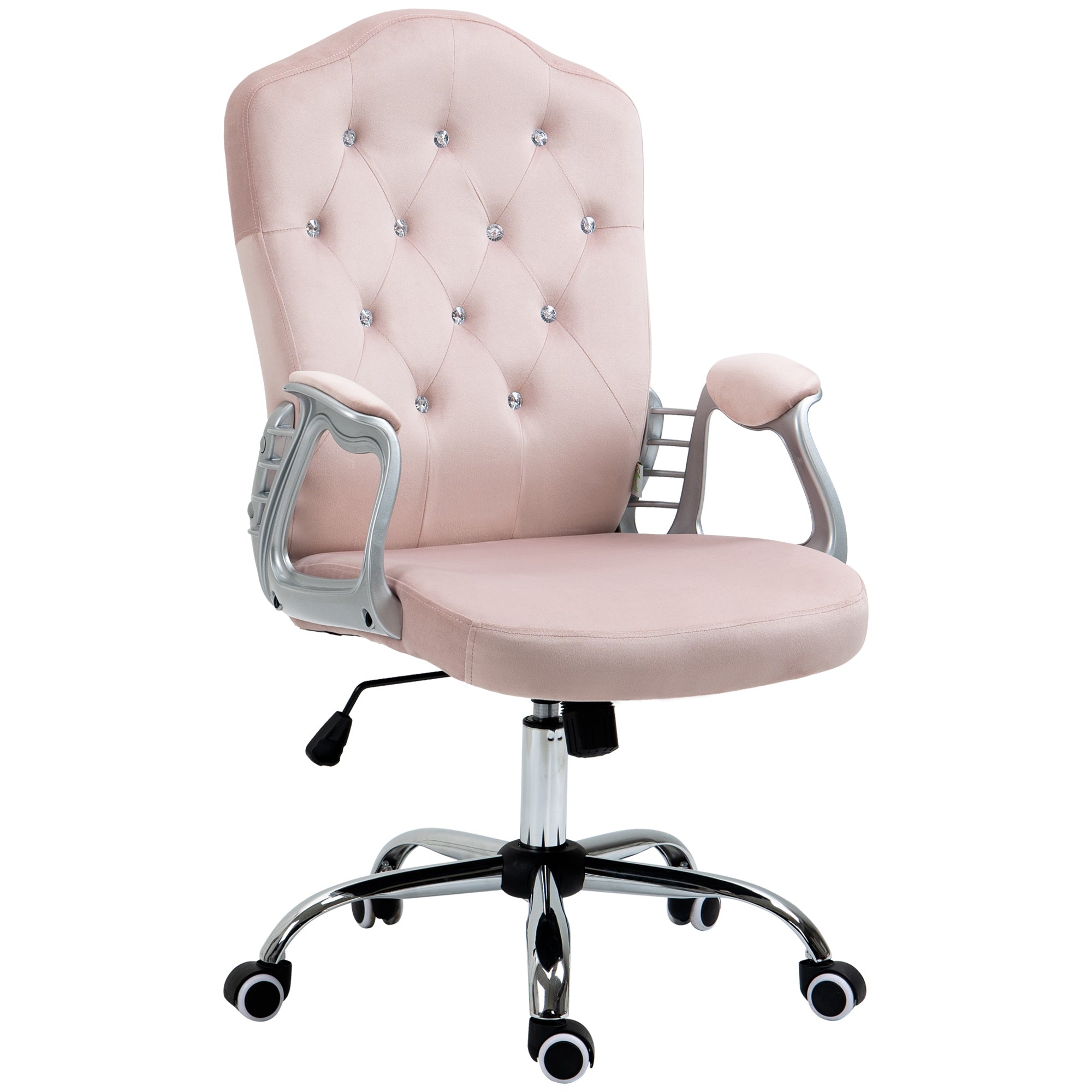 Vinsetto Office Chair, Velvet Computer Chair, Button Tufted Desk Chair with Swivel Wheels, Adjustable Height, Tilt Function, Pink