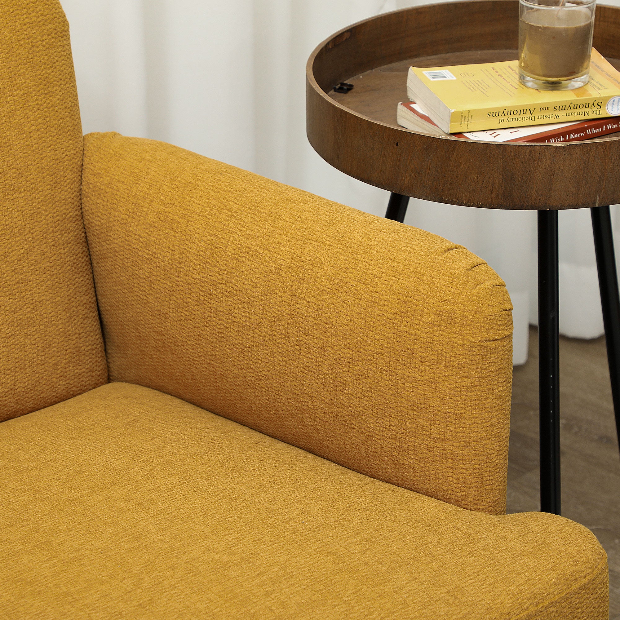 HOMCOM 2 Seater Sofa, Small Sofa Couch with 21cm Thick Padding and Wood Legs, Modern Velvet Feel Fabric Loveseat for Living Room, Bedroom, Home Office, Yellow