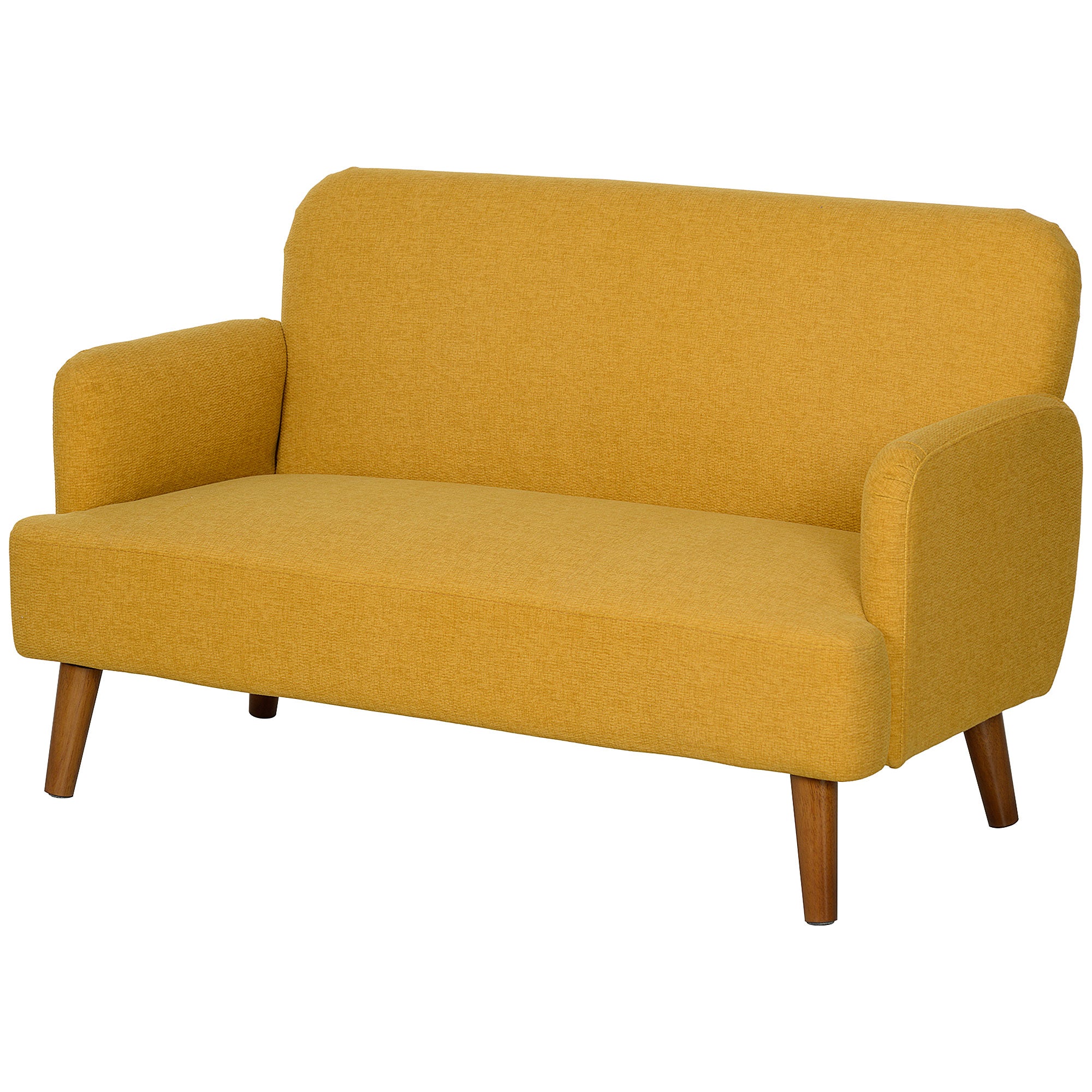 HOMCOM 2 Seater Sofa, Small Sofa Couch with 21cm Thick Padding and Wood Legs, Modern Velvet Feel Fabric Loveseat for Living Room, Bedroom, Home Office, Yellow