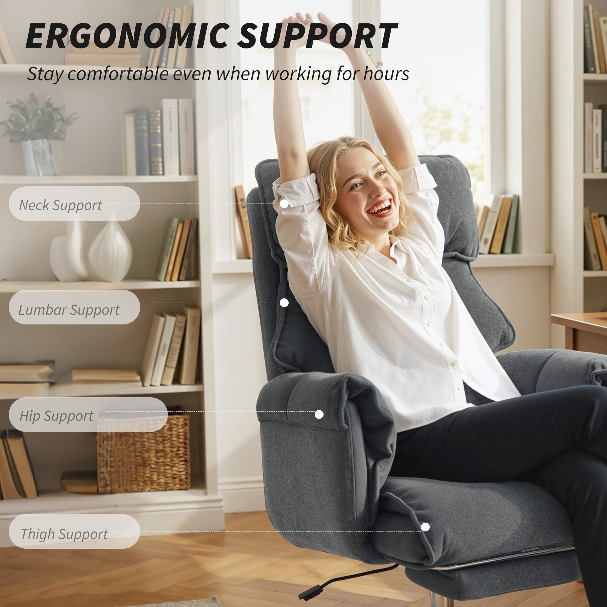 Executive Office Chair with Footrest, Reclining Swivel Computer Desk Chair with High Back, Double-layer Padding, Headrest, Adjustable Height, Rolling Wheels, Dark Grey