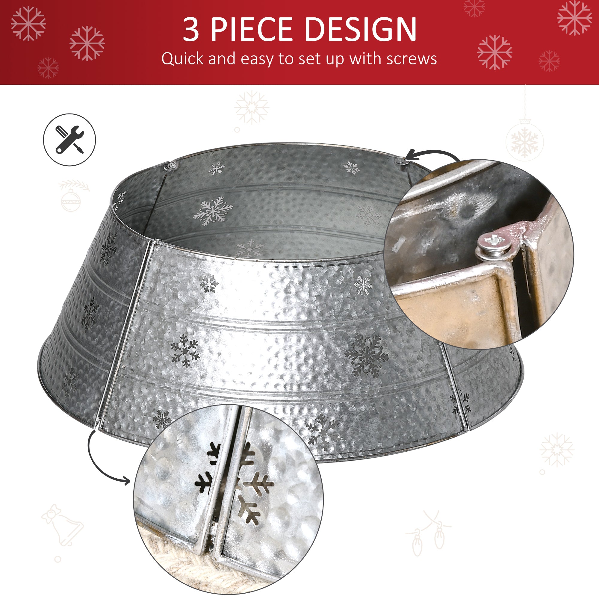 HOMCOM Christmas Tree Collar, 26" Christmas Tree Base Cover with Hollow Snowflake Patterns, Xmas Decoration for Party, Holiday, Home, Silver