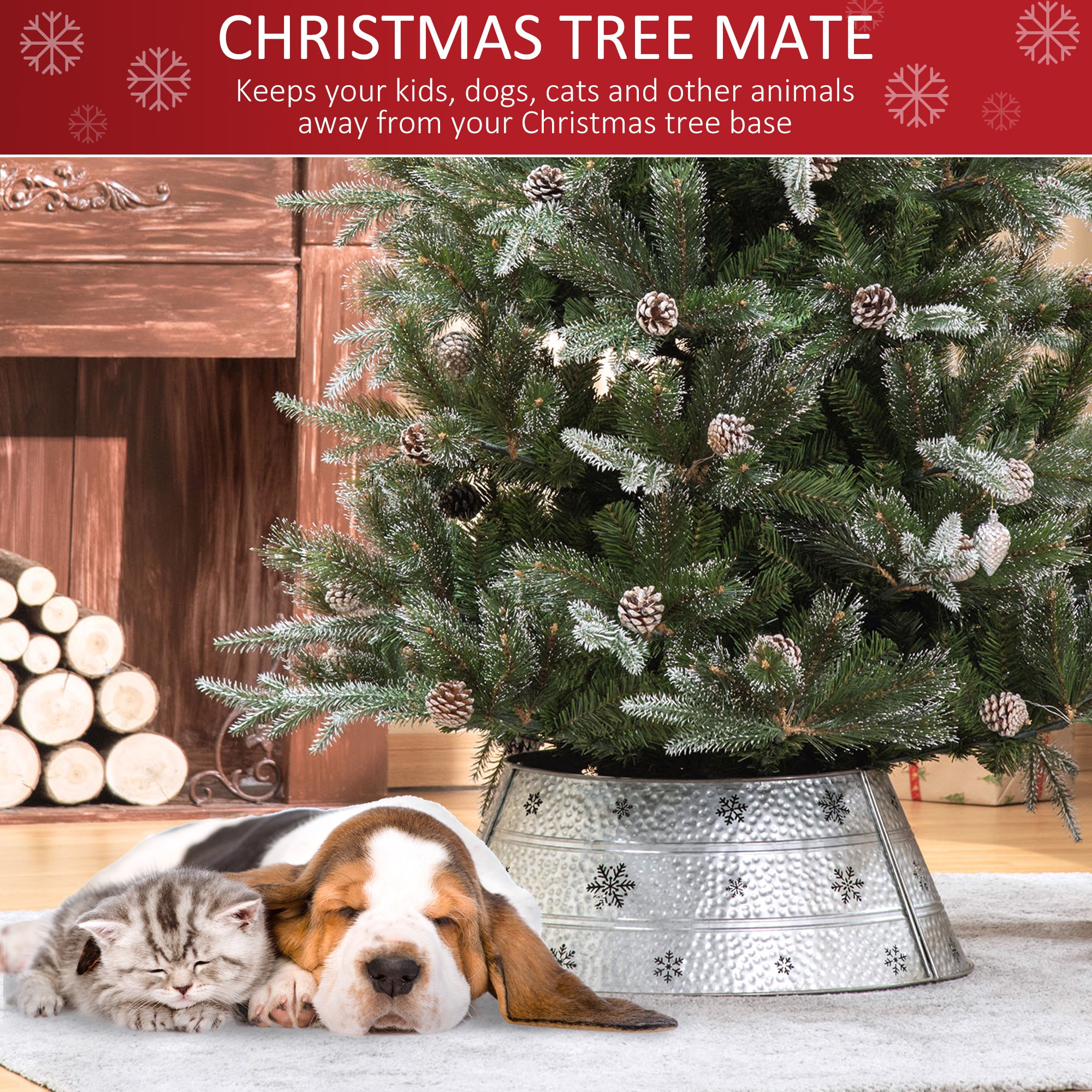 HOMCOM Christmas Tree Collar, 26" Christmas Tree Base Cover with Hollow Snowflake Patterns, Xmas Decoration for Party, Holiday, Home, Silver