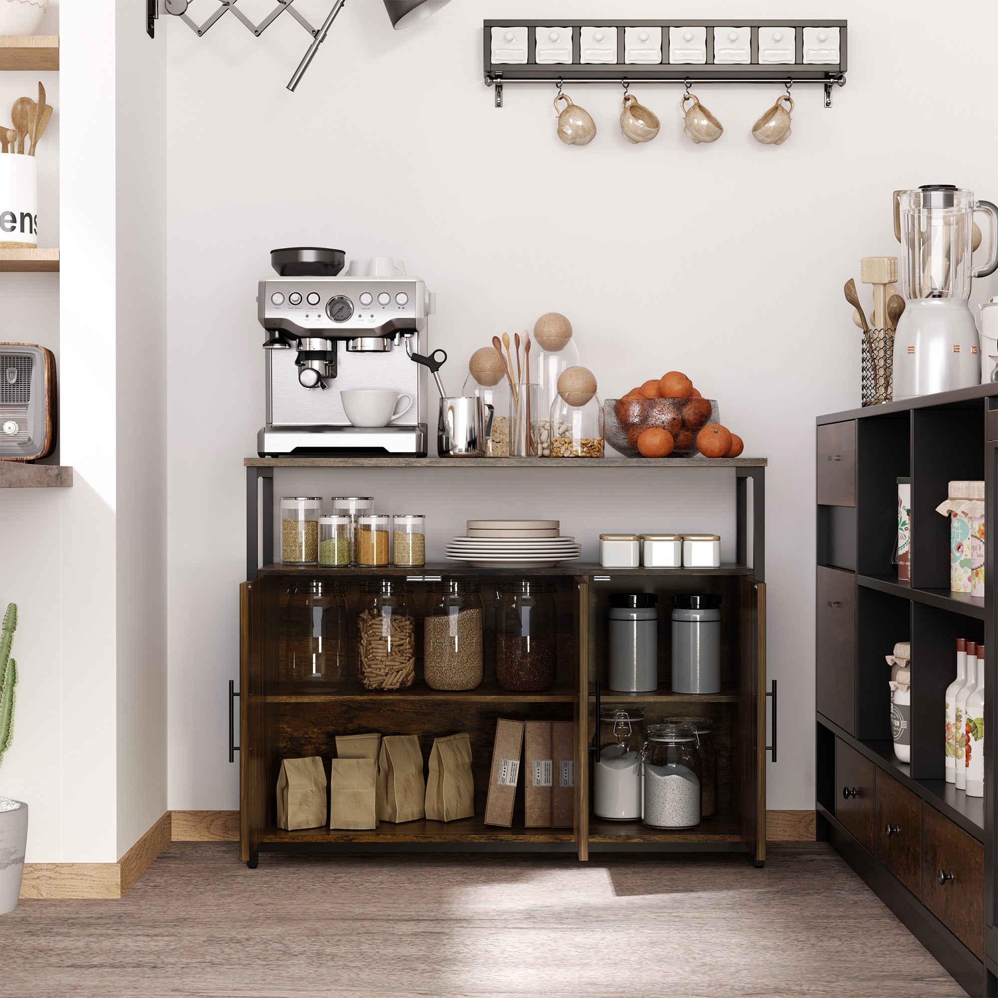 Industrial Sideboard Buffet Cabinet Kitchen Cabinet with Adjustable Shelves Rustic Brown