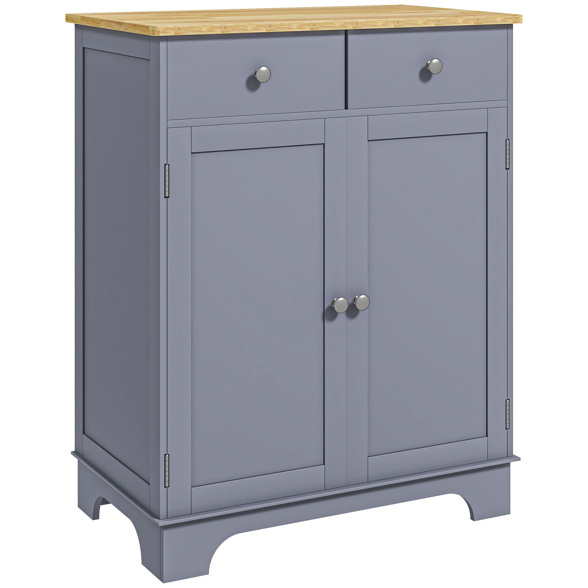 Kitchen Storage Cabinet Sideboard Floor Cupboard with Solid Wood Top Adjustable Shelf 2 Drawers Gray