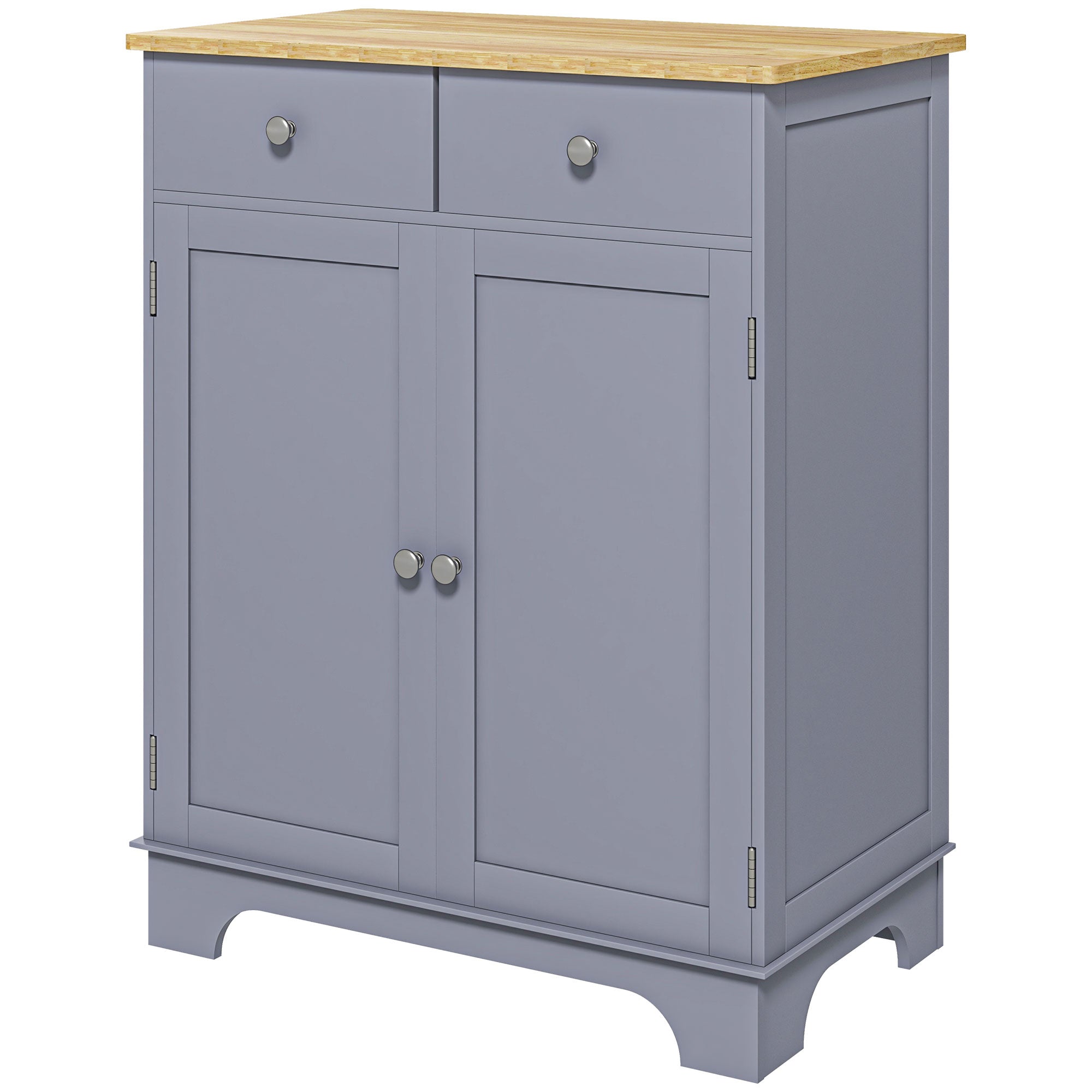 Kitchen Storage Cabinet Sideboard Floor Cupboard with Solid Wood Top Adjustable Shelf 2 Drawers Gray